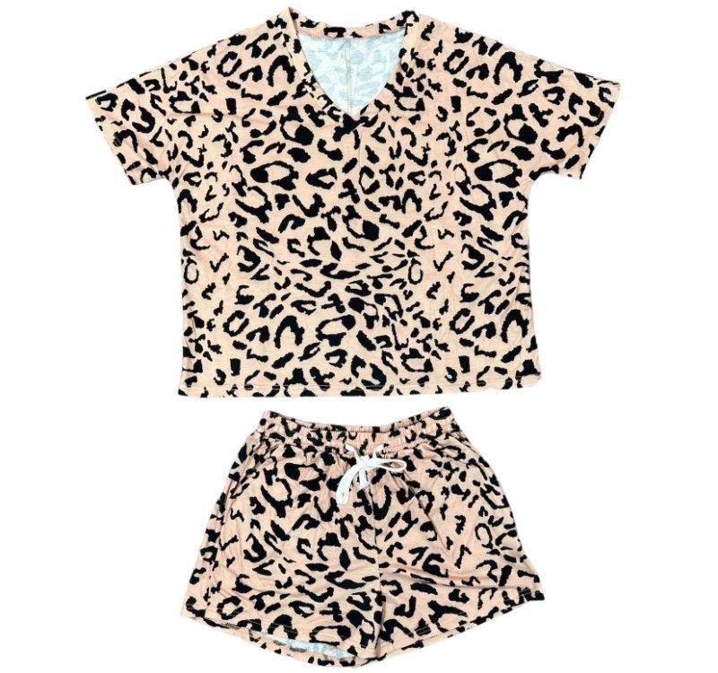 Women's Leopard Print Drawstring Top & Shorts Set Product Image