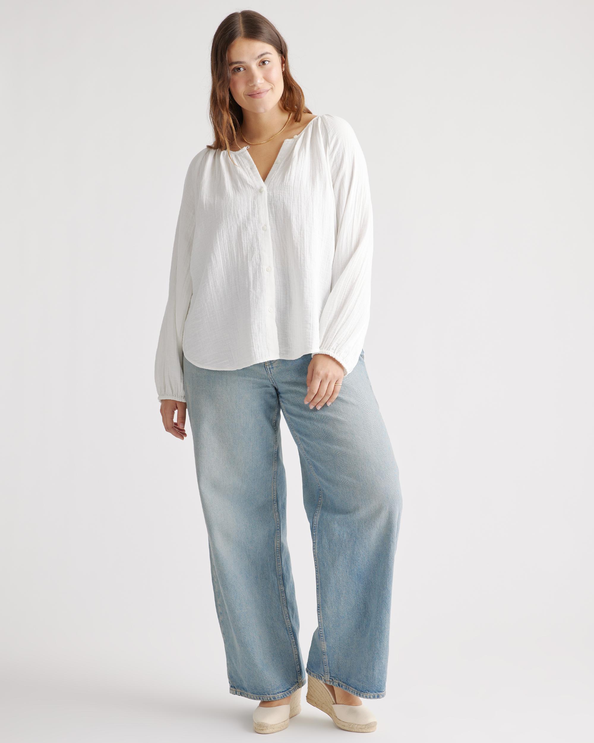 Quince | Women's Gauze Peasant Blouse Organic Cotton Product Image