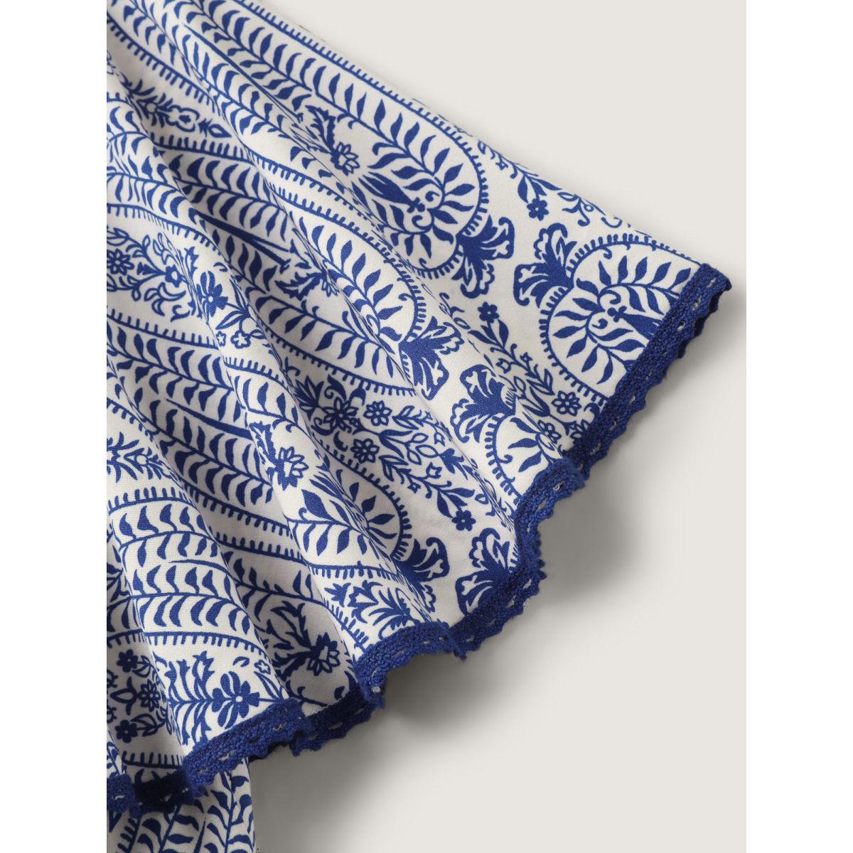 Plus Size Rayon Paisley Print Cinched-Waist Midi Dress DarkBlue Women V-neck Short sleeve Curvy BloomChic 30/6X Product Image