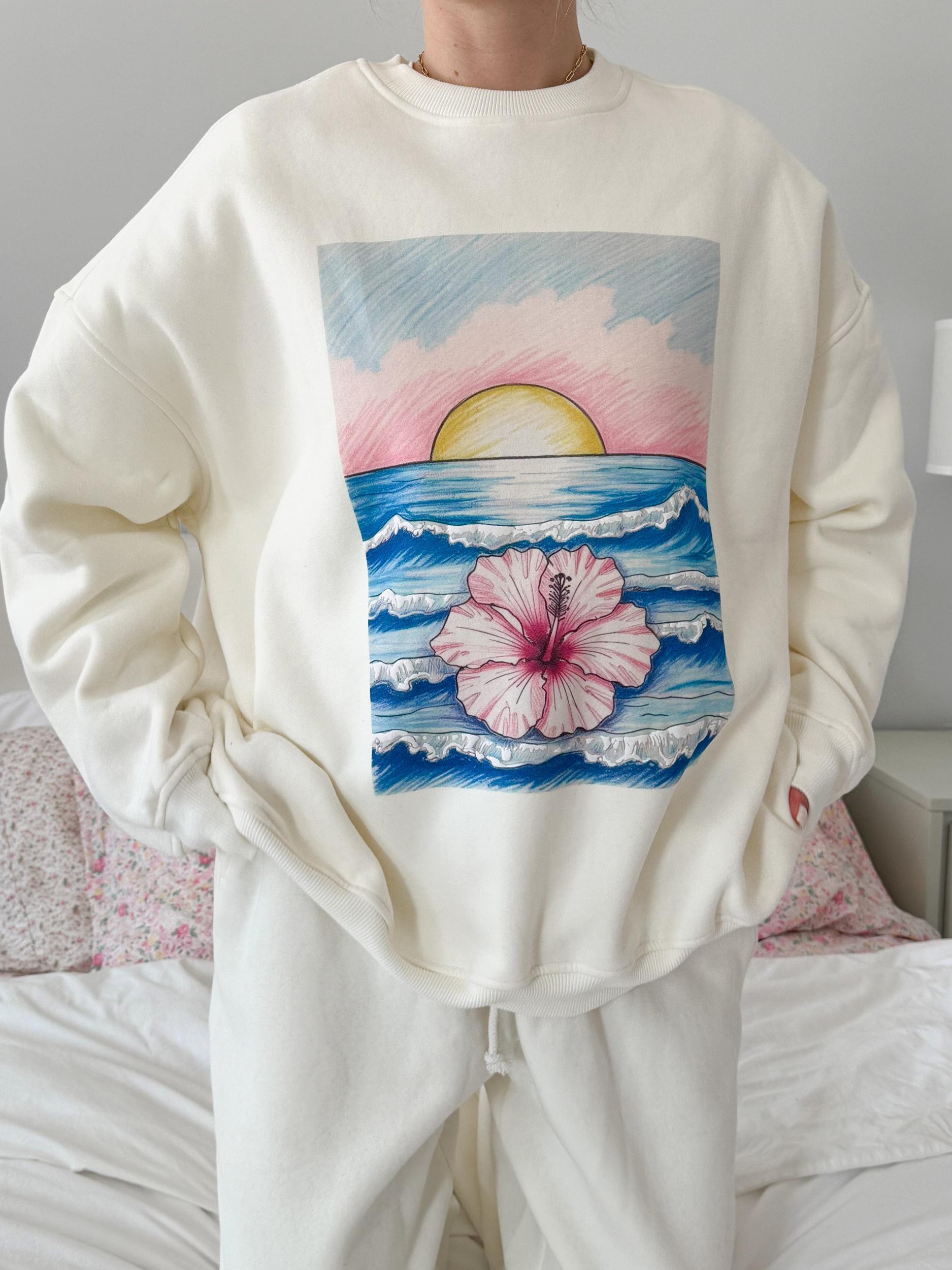 Ivory Ocean Sunset Dreams Sweatshirt Product Image