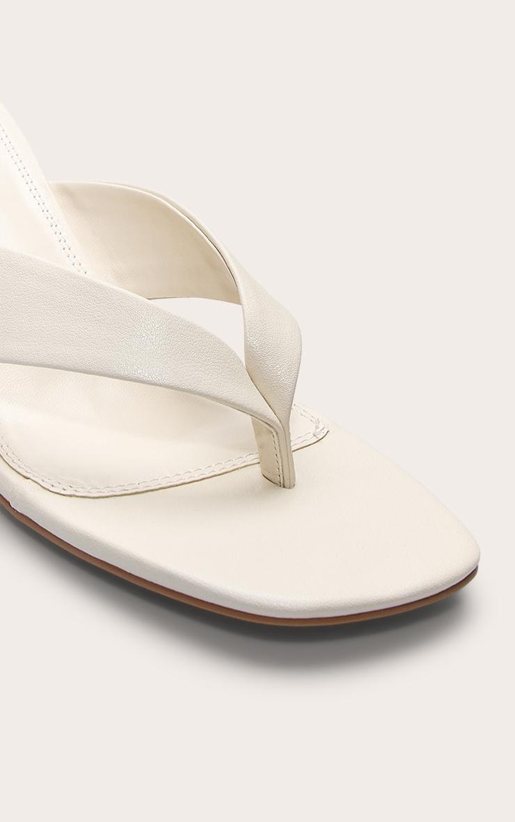 Ecru Pu Round Toe Thong Mid Block Heeled Mules Product Image
