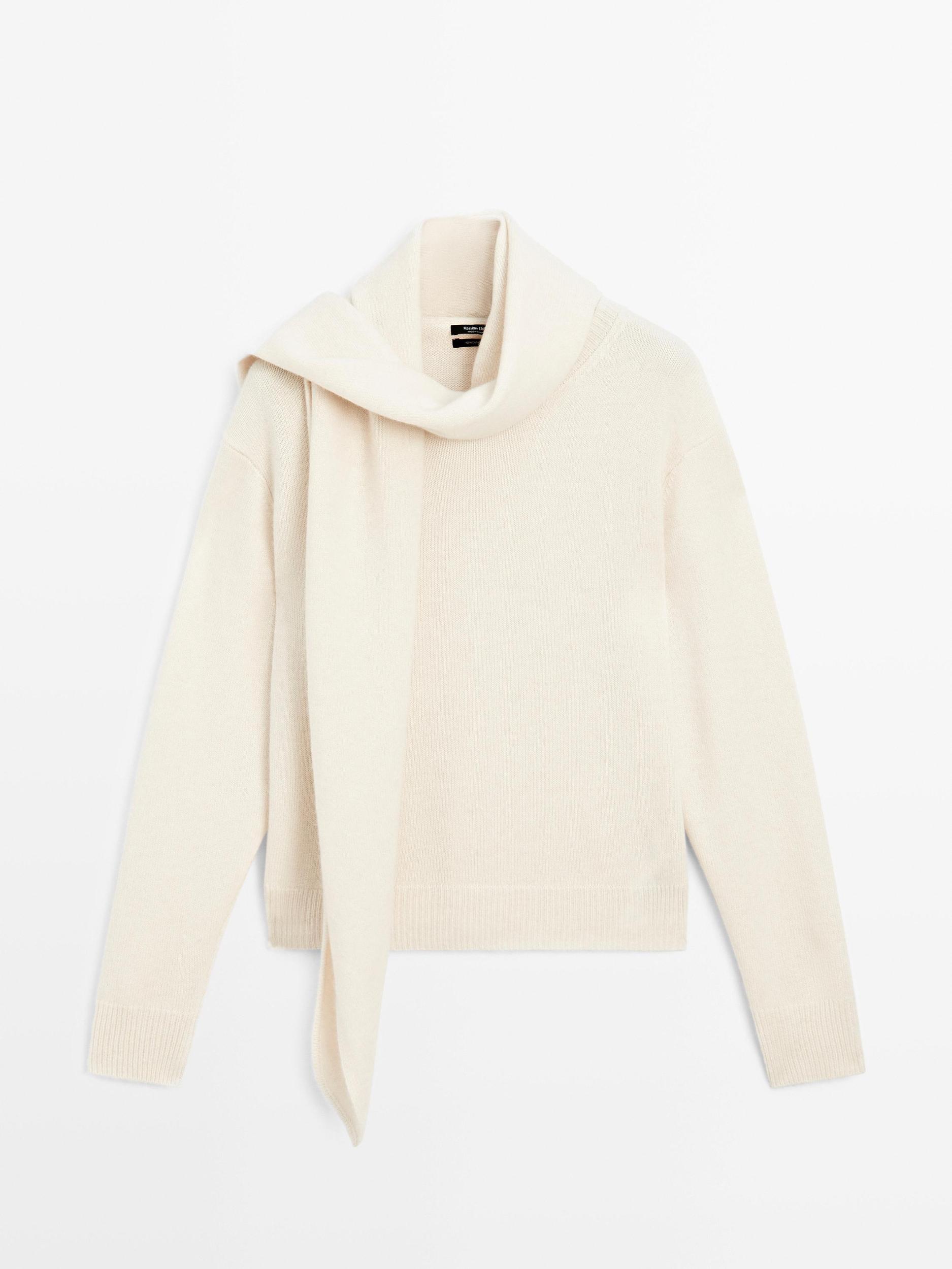 100% cashmere scarf neck sweater Product Image