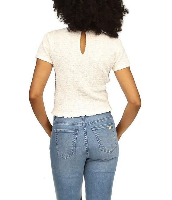 Michael Kors Smocked Crew Neckline Cap Sleeve Cropped Tee Shirt Product Image