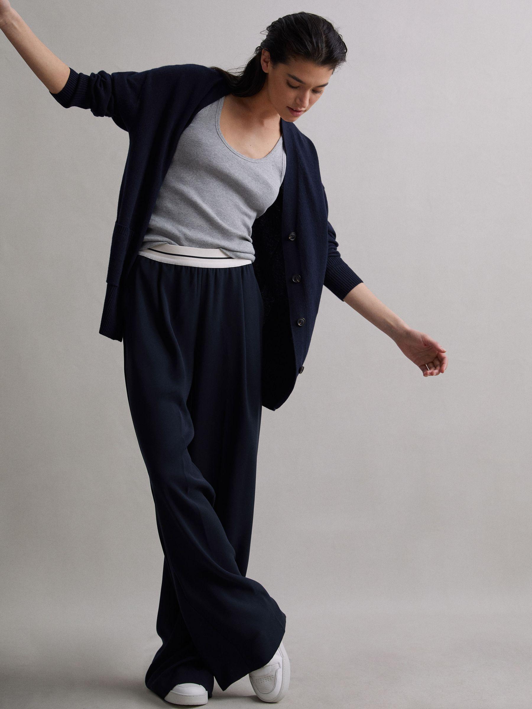 Petite Wide Leg Elasticated Trousers in Navy Product Image