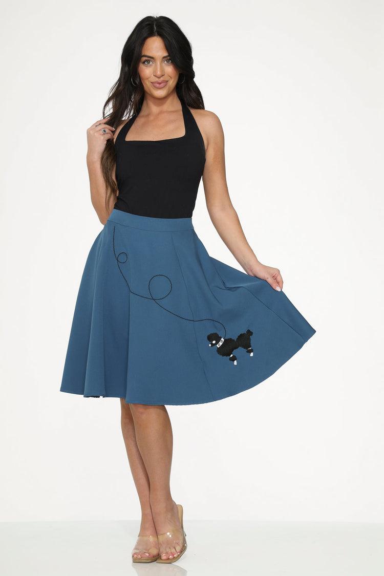 Blue Embroidered Poodle Swing Skirt Product Image