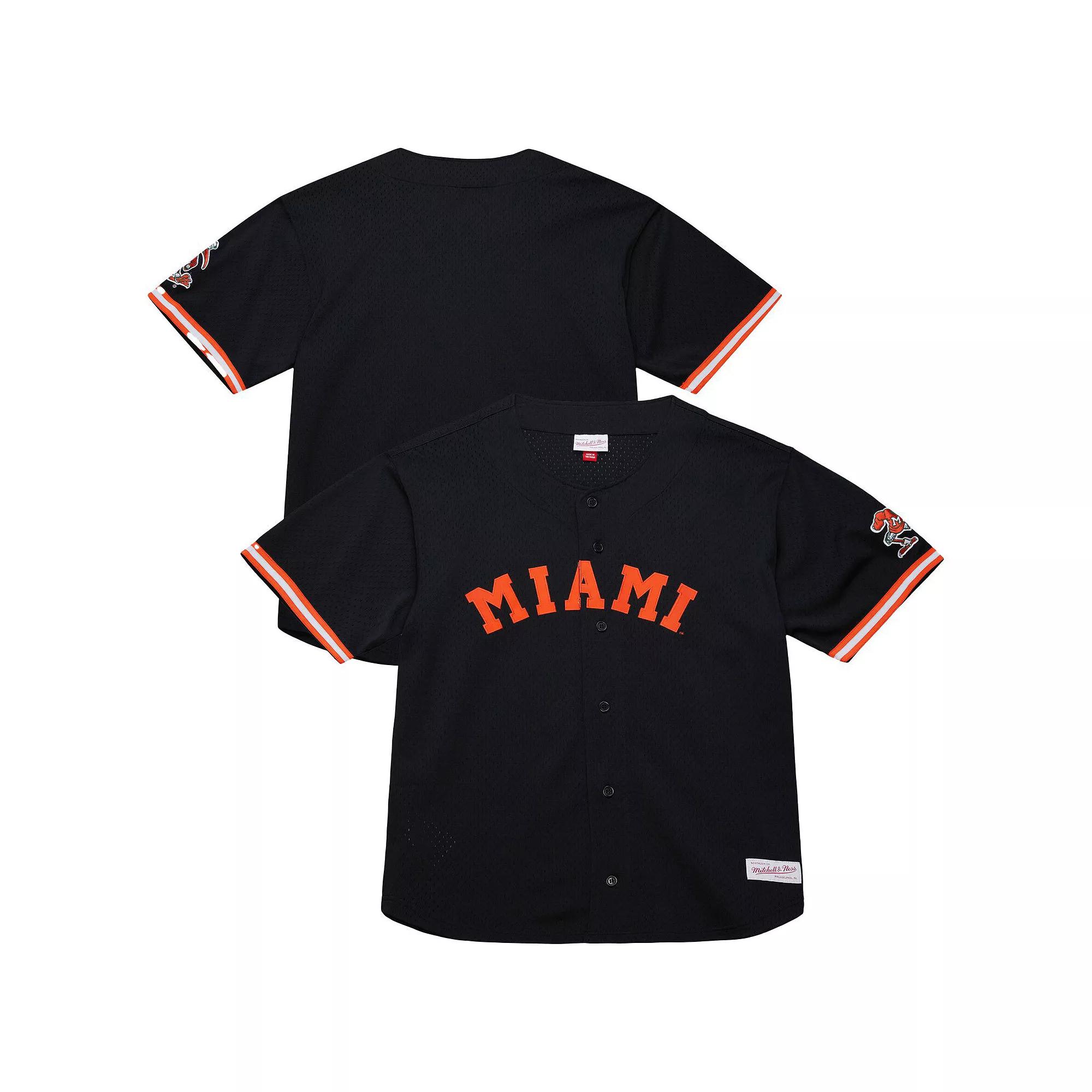 Men's Mitchell & Ness Black Miami Hurricanes On The Clock Full-Button Fashion Jersey, Size: Large Product Image