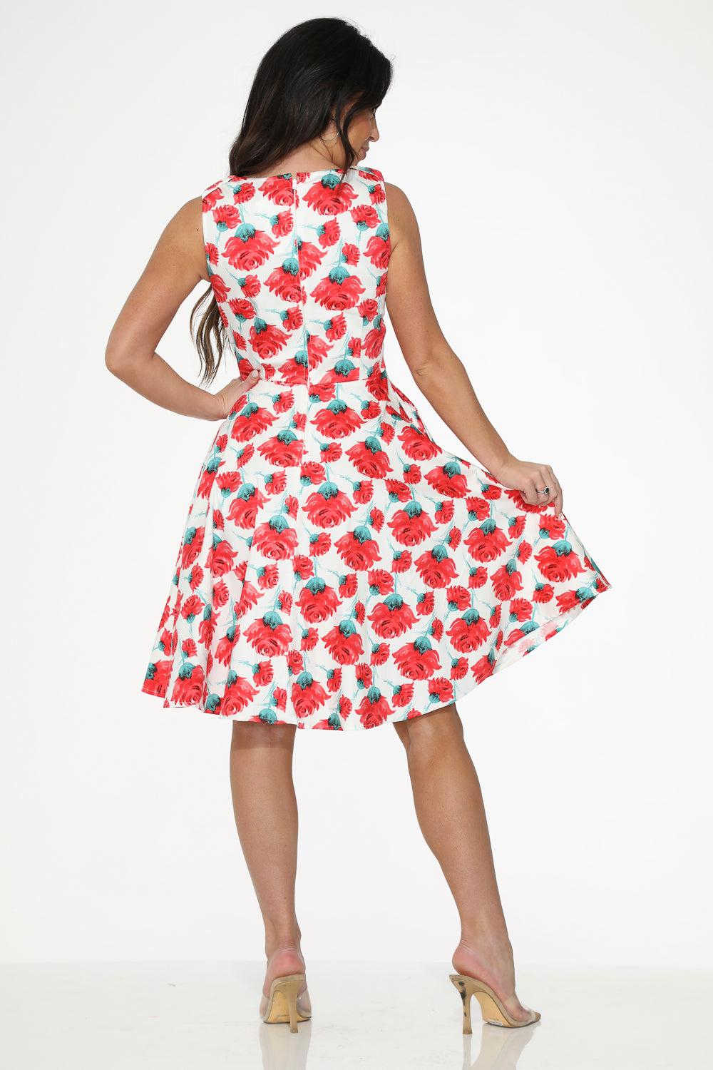 White Red Rose Swing Dress Product Image