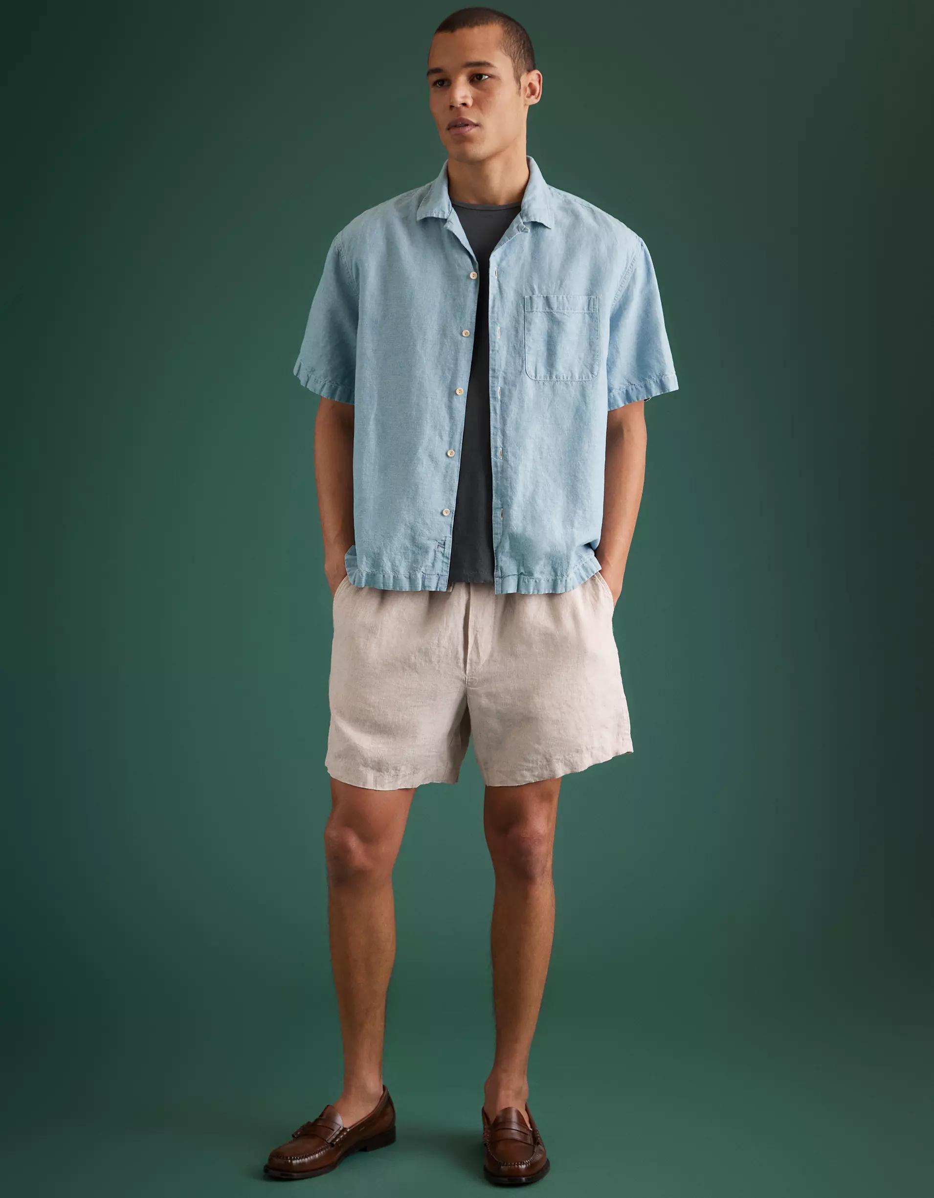 AE77 Premium Chambray Camp Collar Button-Up Shirt Product Image