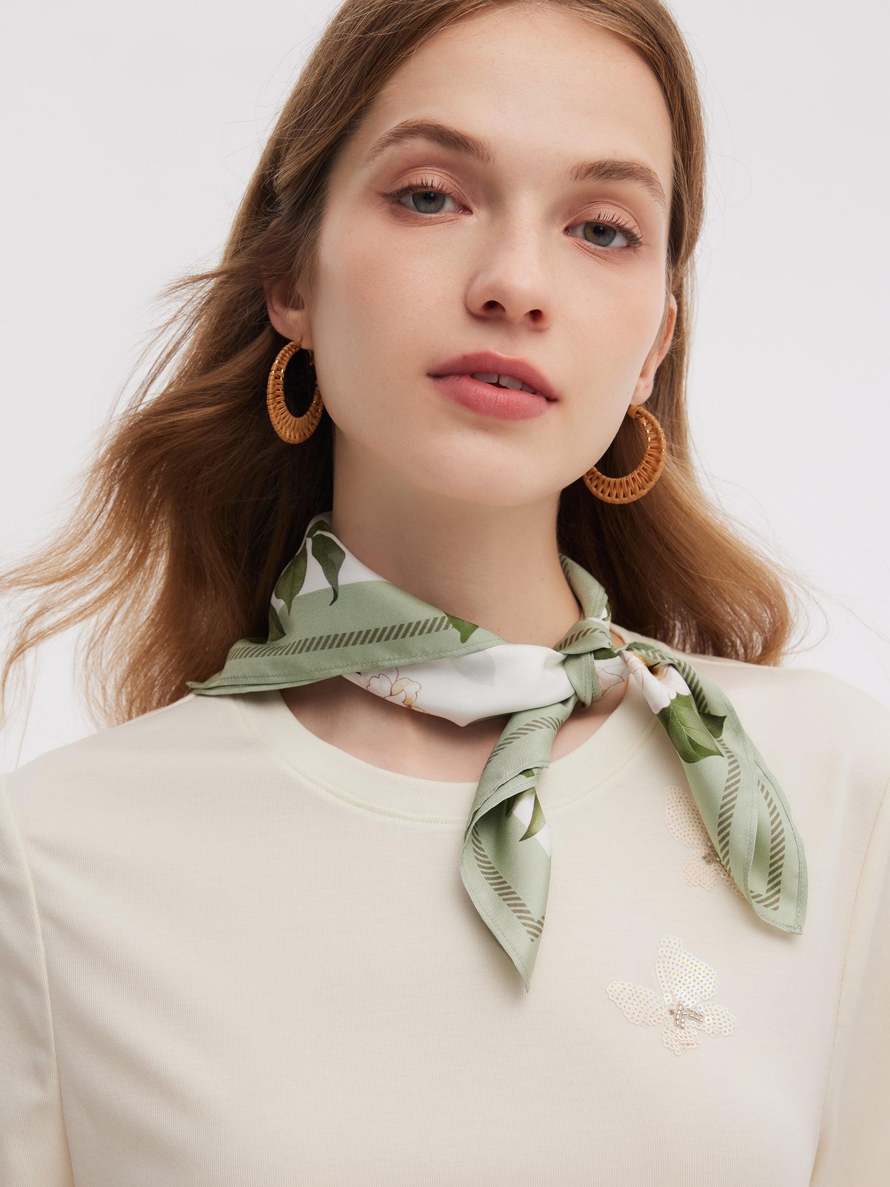 100% Mulberry Silk Rose Print Women Scarf Product Image