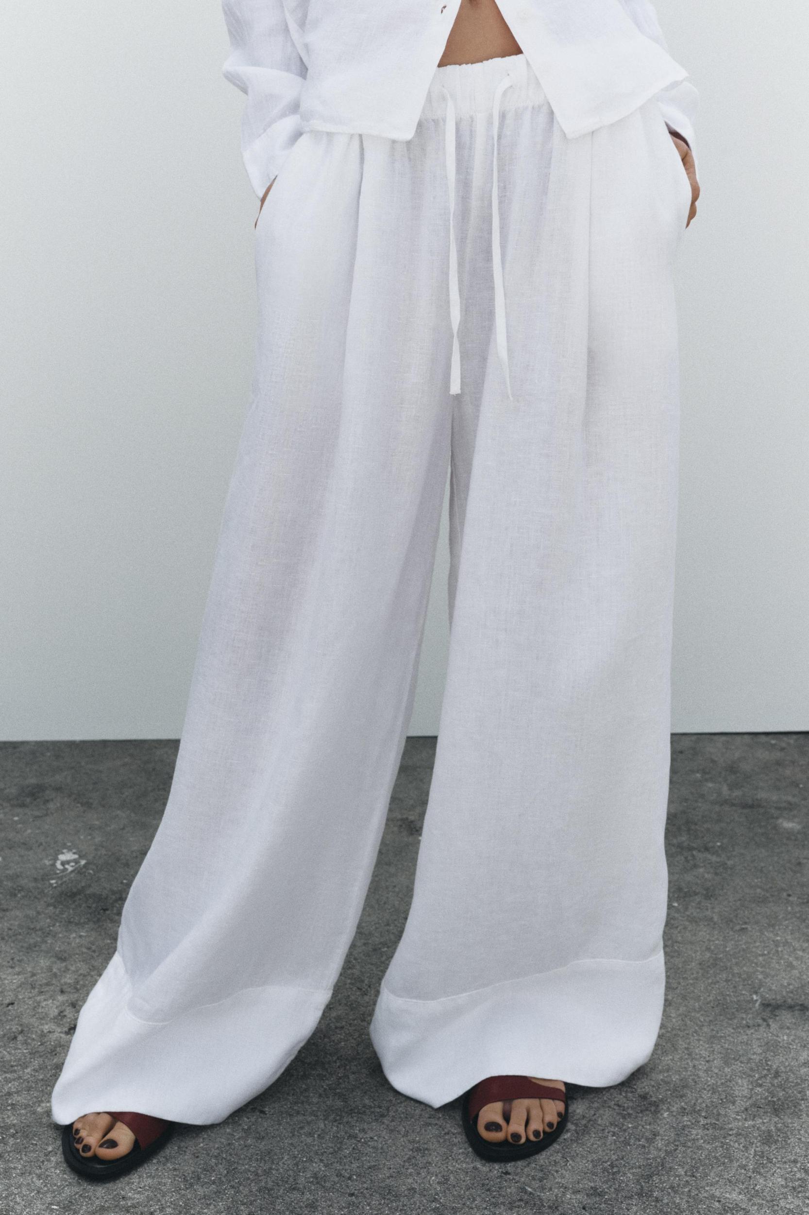 100% LINEN PALAZZO PANTS ZW COLLECTION Product Image