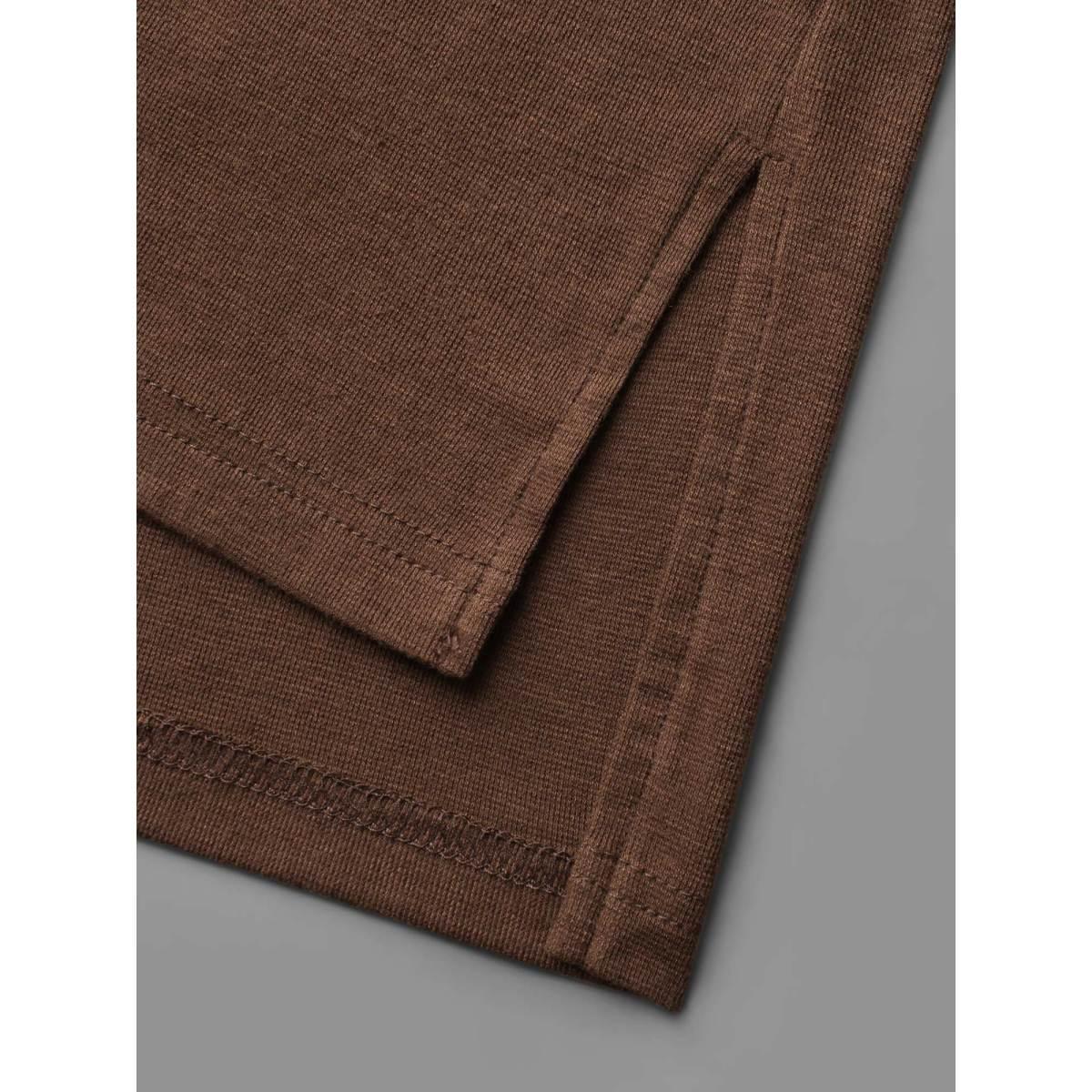 Plus Size Turtleneck Dolman Sleeve Split Hem T-shirt Browncoffeecolor Women Leisure Slit Ruffled collar Loose Casual T-shirts BloomChic 30/6X Product Image