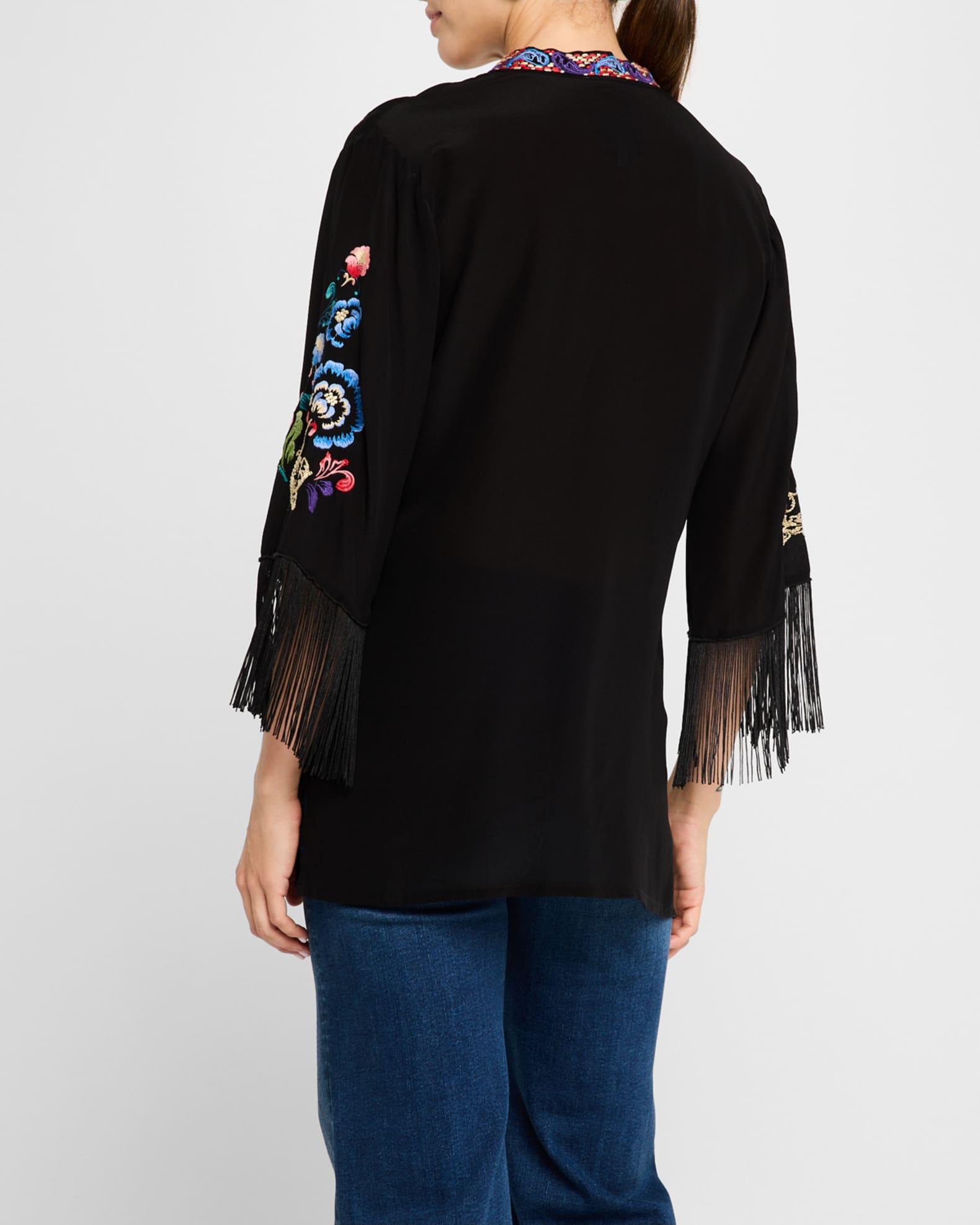 Bahia Embroidered Fringe-Trim Silk Tunic Product Image