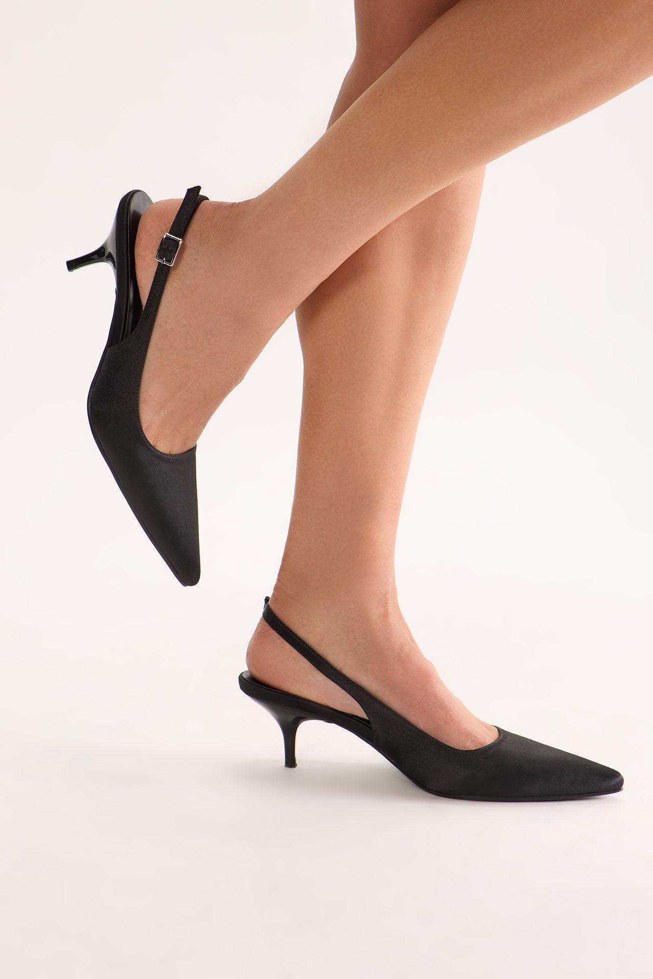 Smitten Satin Kitten Heel Pumps - Black Product Image