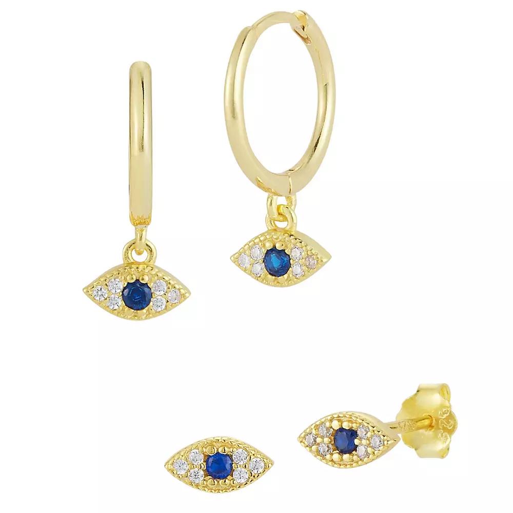 Sunkissed Sterling Cubic Zirconia Evil Eye Earring Set, Women's, Gold Tone Product Image