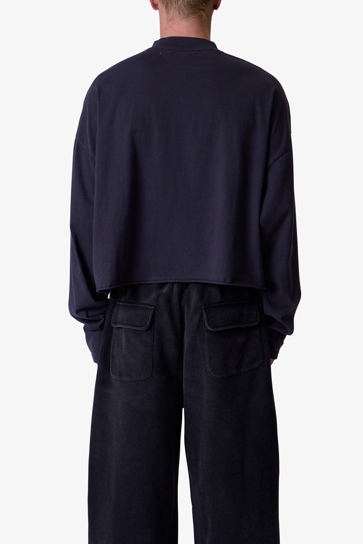 Button Fastened Oversized L/S Tee - Washed Black Product Image