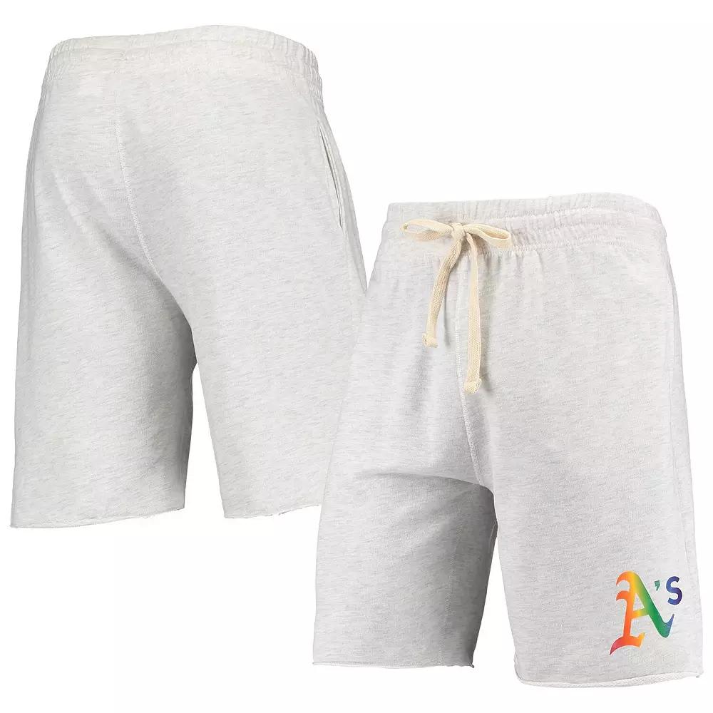 Men's Concepts Sport Oatmeal Oakland Athletics Mainstream Logo Terry Tri-Blend Shorts,  Product Image