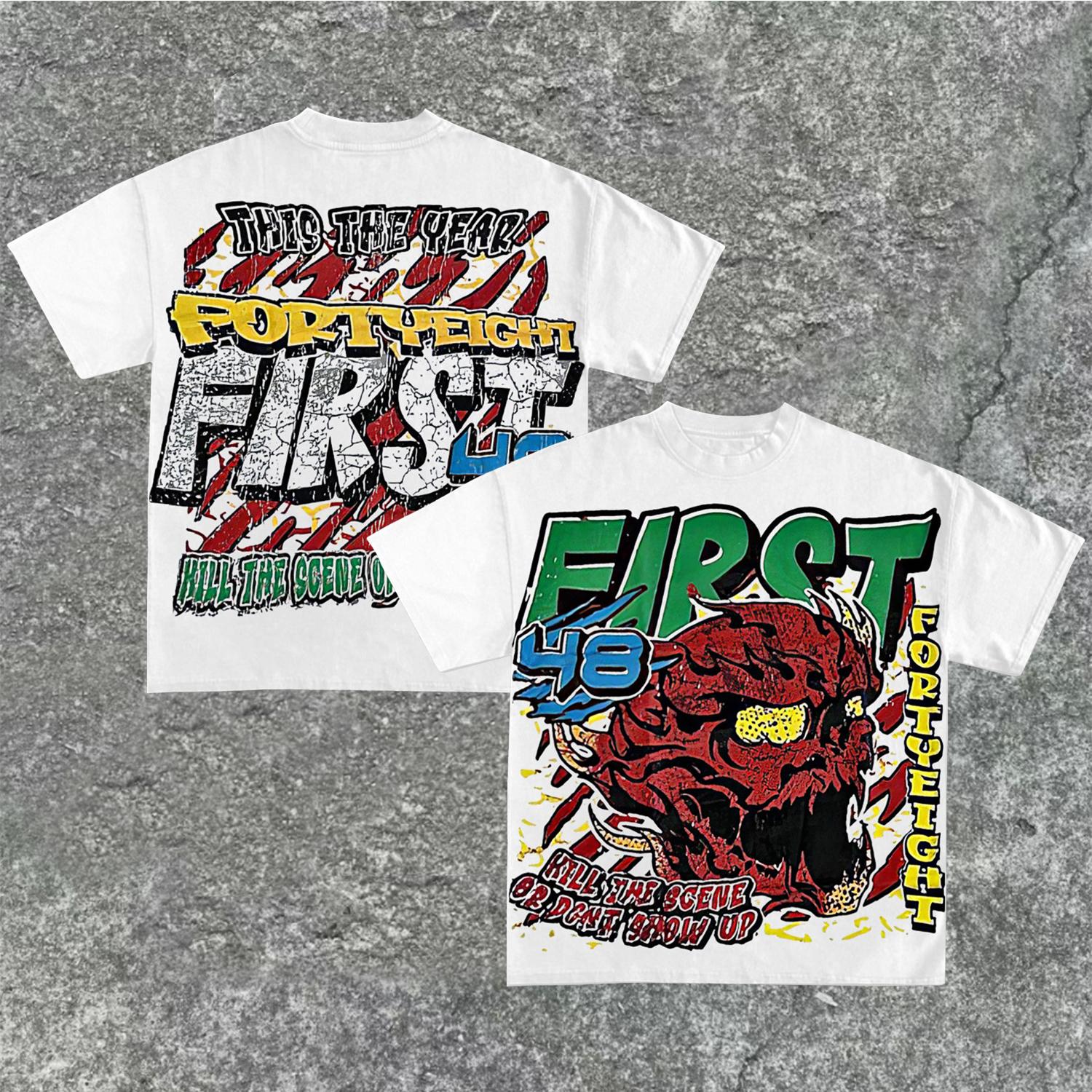 Retro First Number 48 Graphic Cotton T-Shirt Product Image