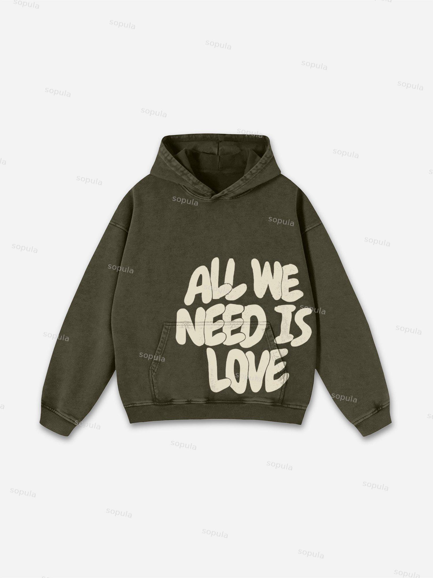 All We Need Is Love Print Pink Washed Hoodie Product Image