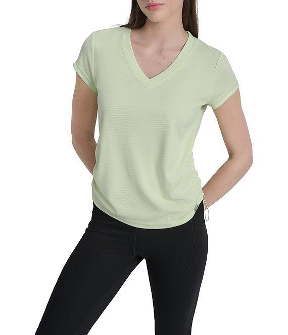 DKNY Sport by Donna Karan V Neck Short Sleeve Tech Ruched Side Seam Tee Product Image