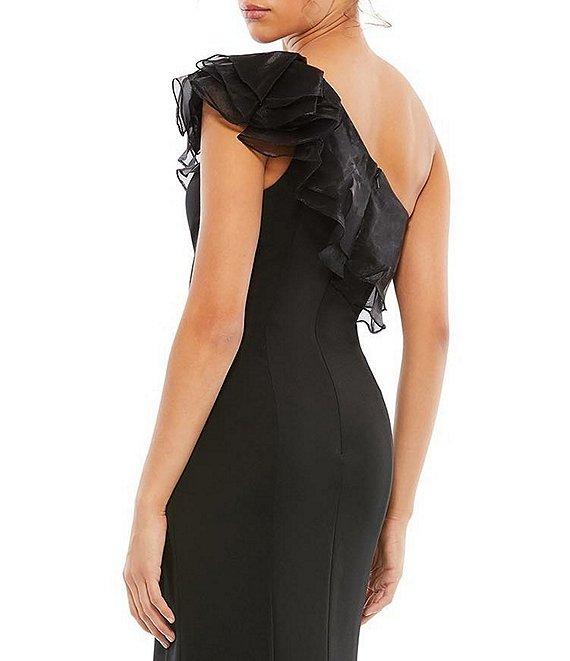 Mac Duggal Ruffle Asymmetrical One Shoulder Cap Sleeve Thigh High Slit Gown Product Image