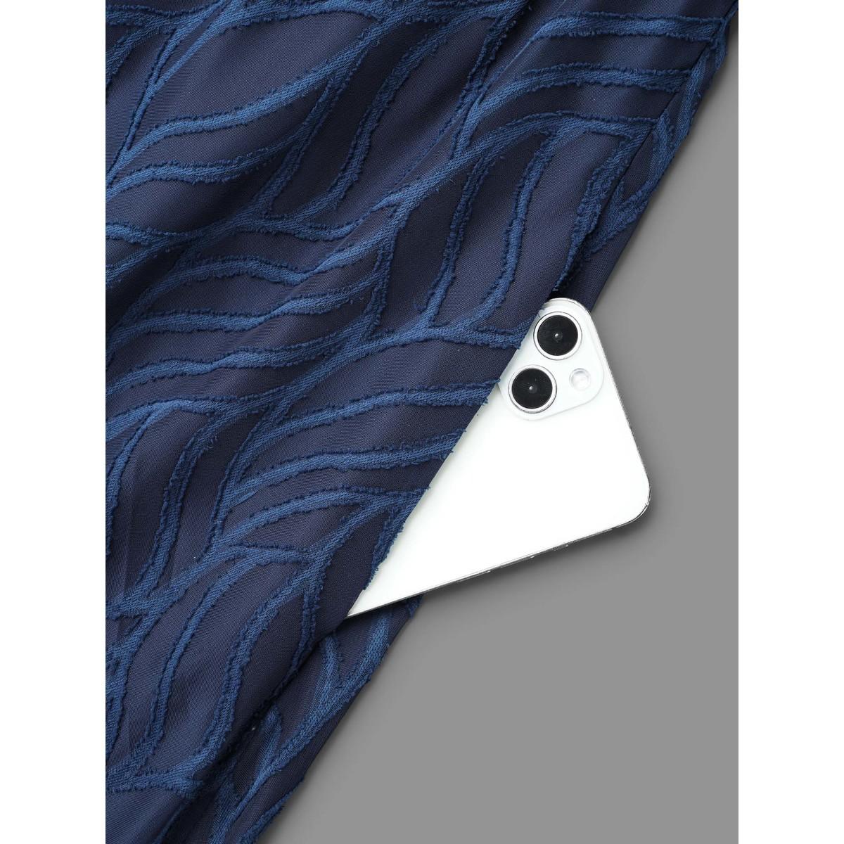 Plus Size Chiffon Textured Sheer Sleeve Midi Dress Navy Women At the Office Texture V-neck Elbow-length sleeve Curvy BloomChic 22-24/3X Product Image