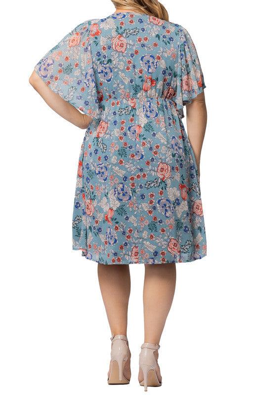 Blue Garden Print Florence Flutter Sleeve Dress - Plus Product Image