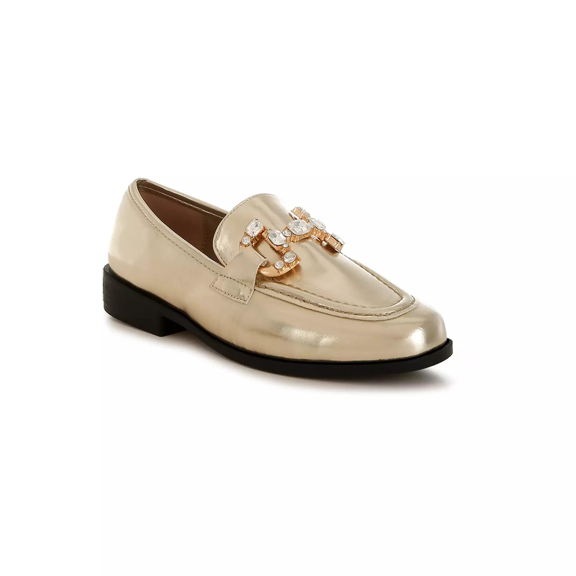 Rag & Co Dendron Women's Metallic Chain Detail Loafers, Size: 9, Gold Product Image