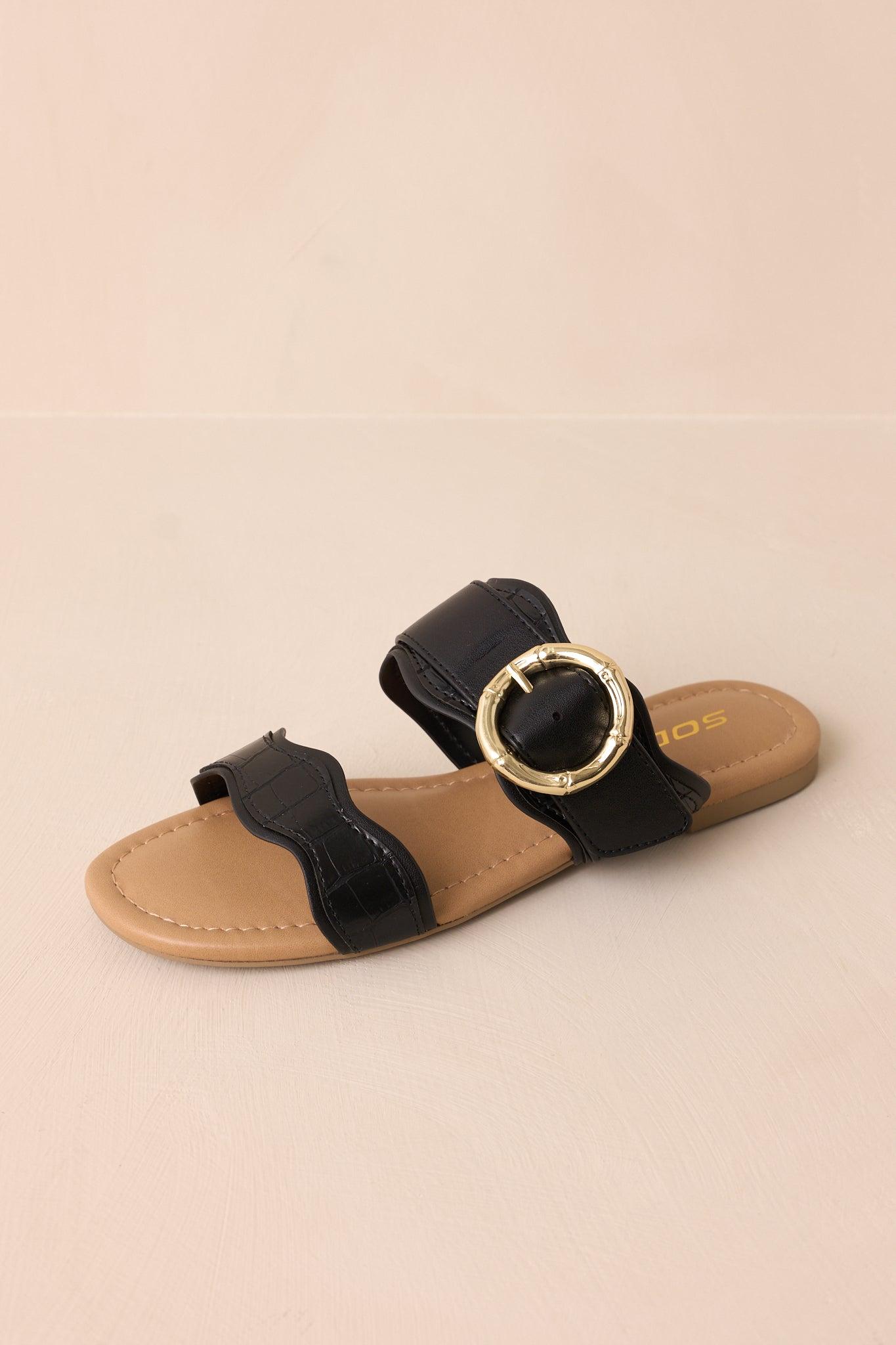 Waves Of My Heart Black Crocodile Sandals Product Image