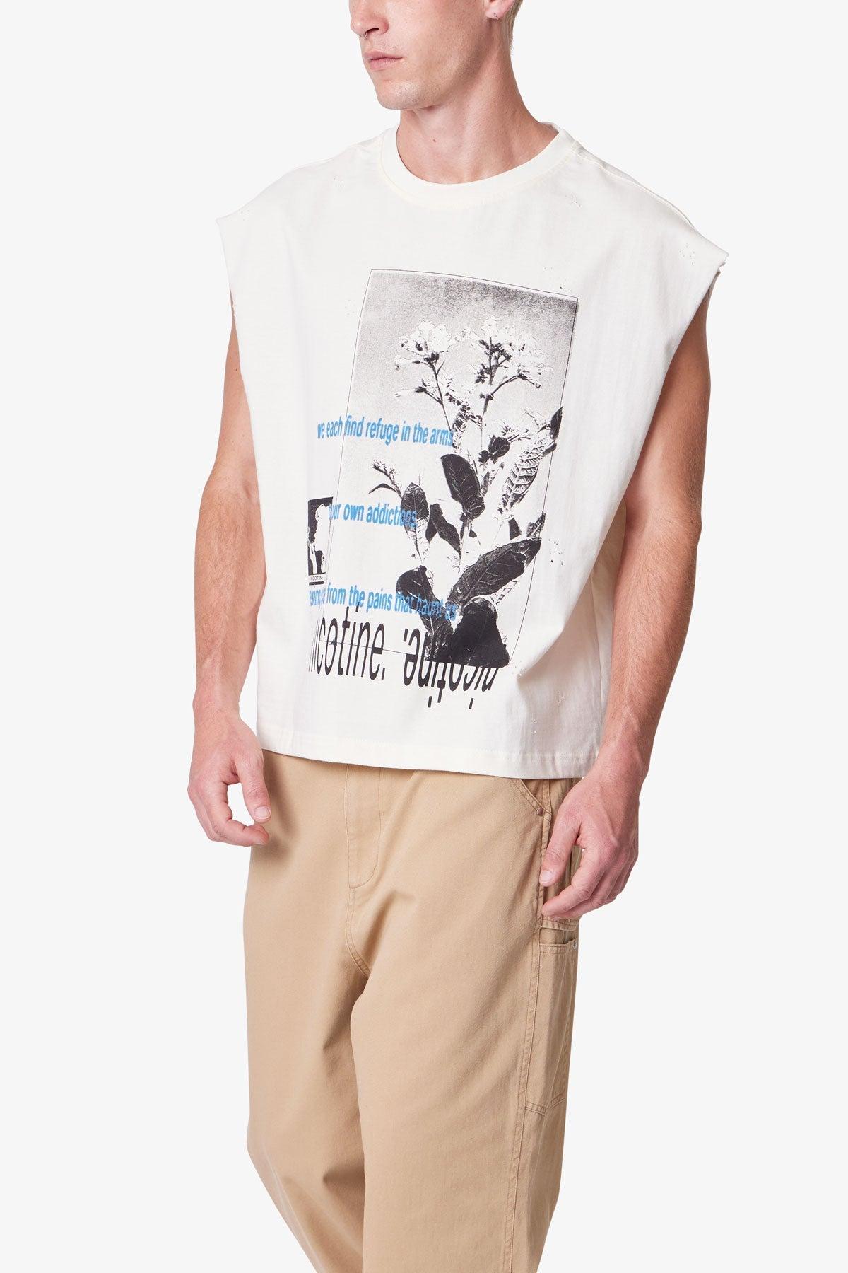 Distressed Sleeveless Tank - Antique White Product Image