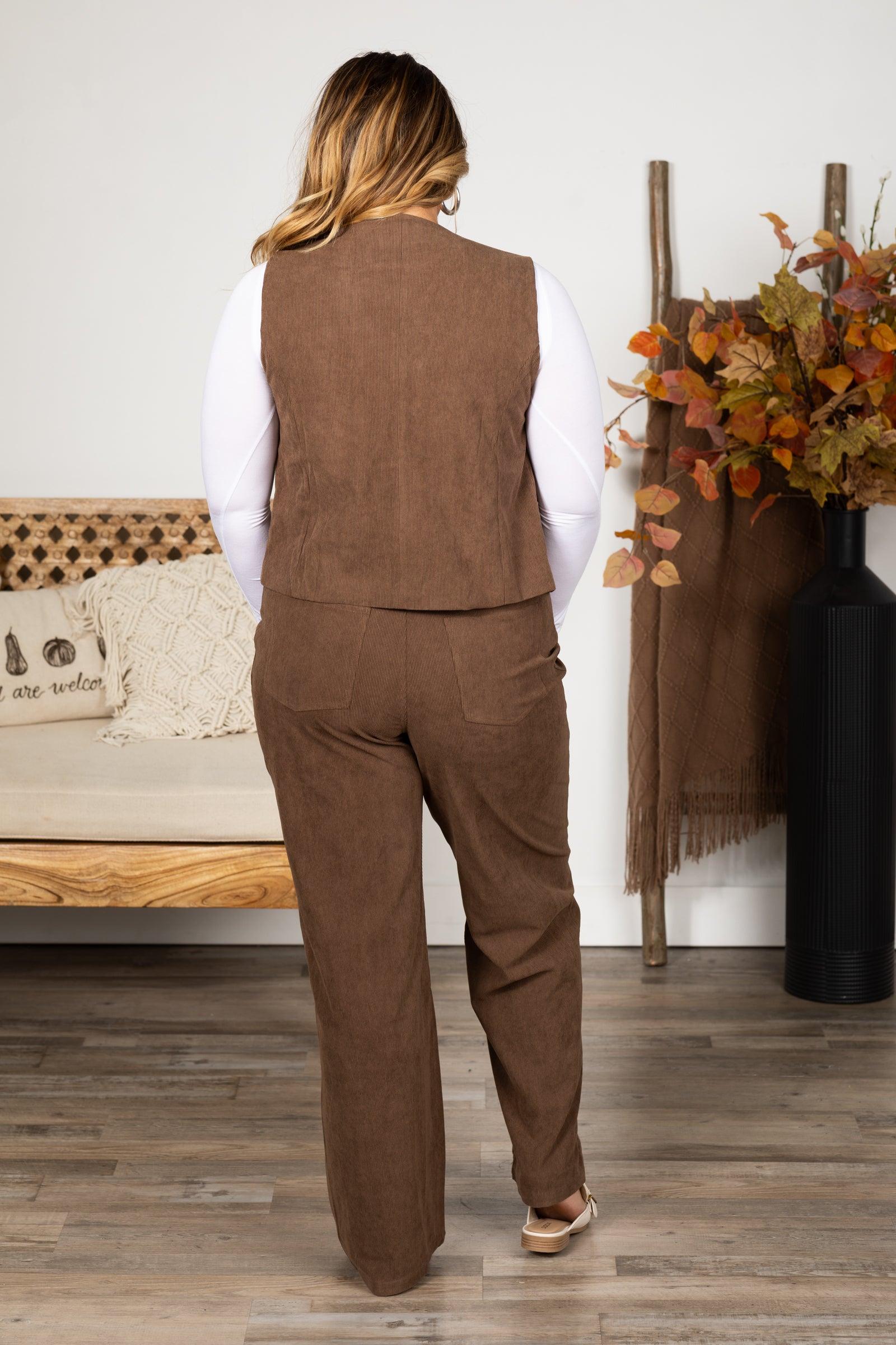 Brown Corduroy Vest And Pants Set Product Image