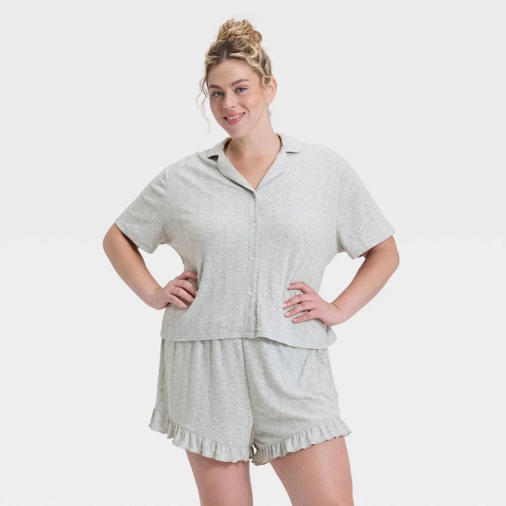 Women's Pointelle Notch Collar Shirt and Shorts Pajama Set - Wild Fable™ Navy M Product Image