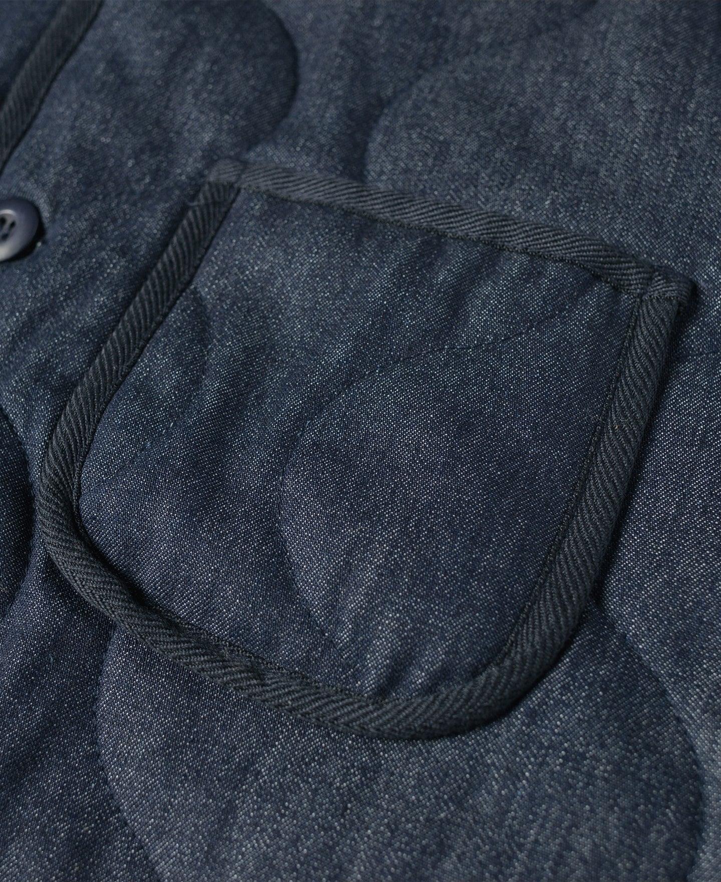 Military Style Quilted Padded Denim Vest - Navy Product Image