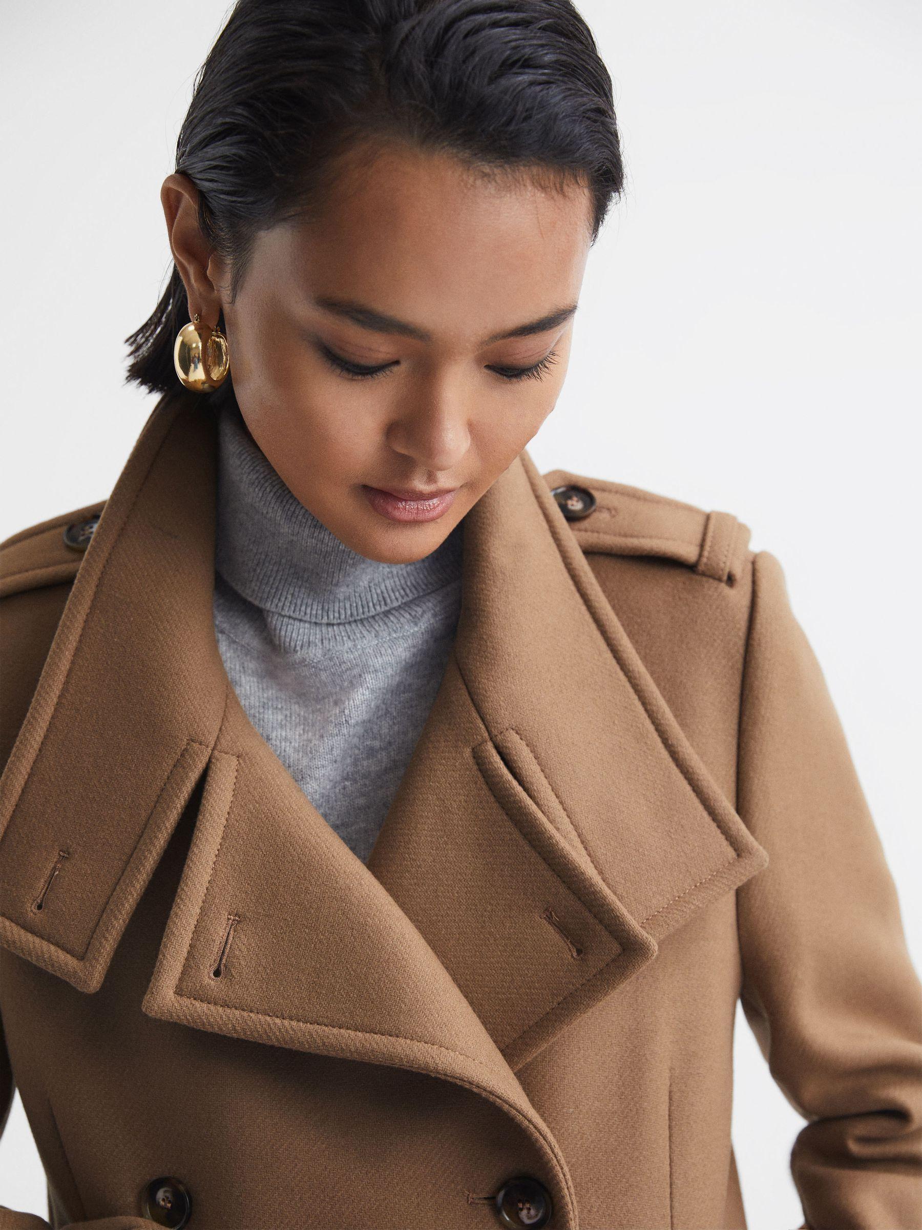 Wool Blend Double Breasted Coat in Camel Product Image