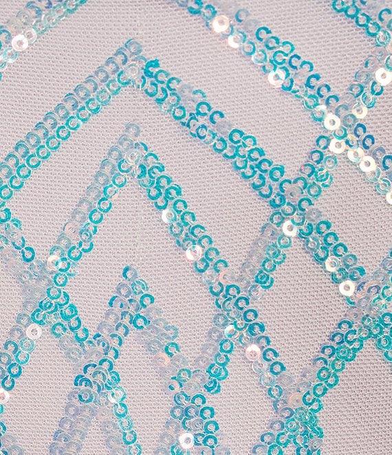 Honey and Rosie Sequin Mesh One Shoulder Double Spaghetti Strap Fitted Dress Product Image