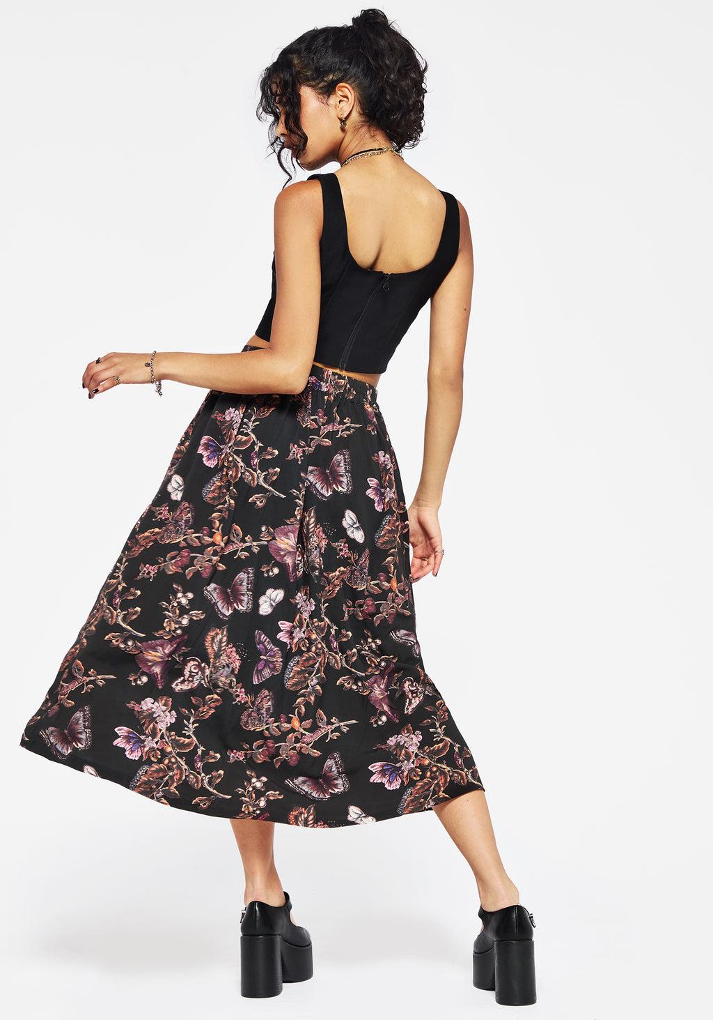 Eloise Floral Butterfly Print Button Up Midi Skirt Product Image
