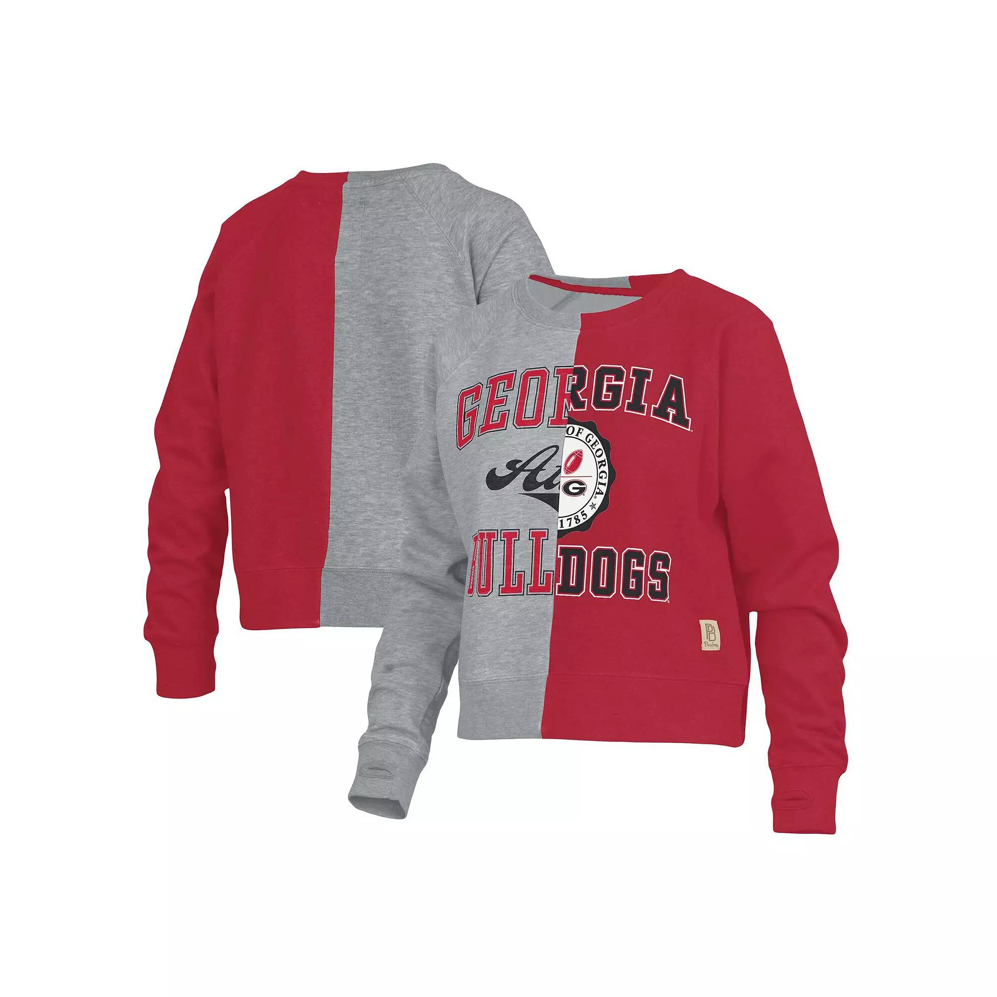 Women's Pressbox  Heather Gray Georgia Bulldogs Half and Half Raglan Pullover Sweatshirt, Size: Medium, Grey Product Image