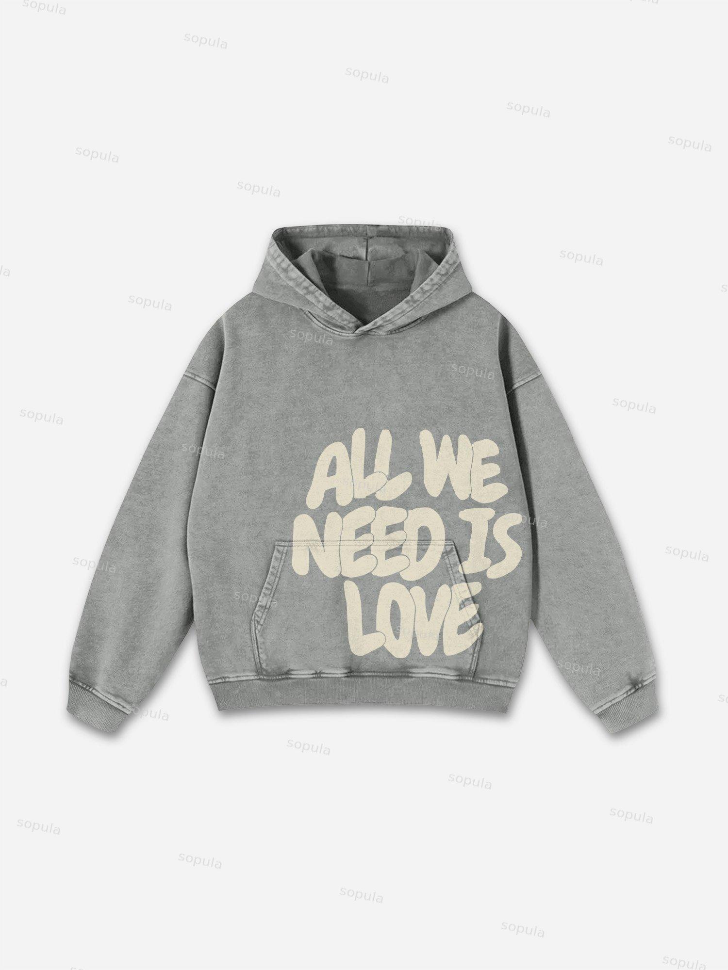 All We Need Is Love Print Pink Washed Hoodie Product Image