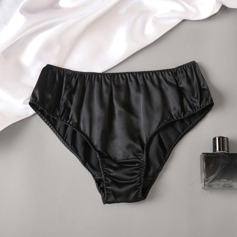 Black Pure Mulberry Silk Bikini Panties | Mid Waist | 22 Momme | Float Collection Product Image