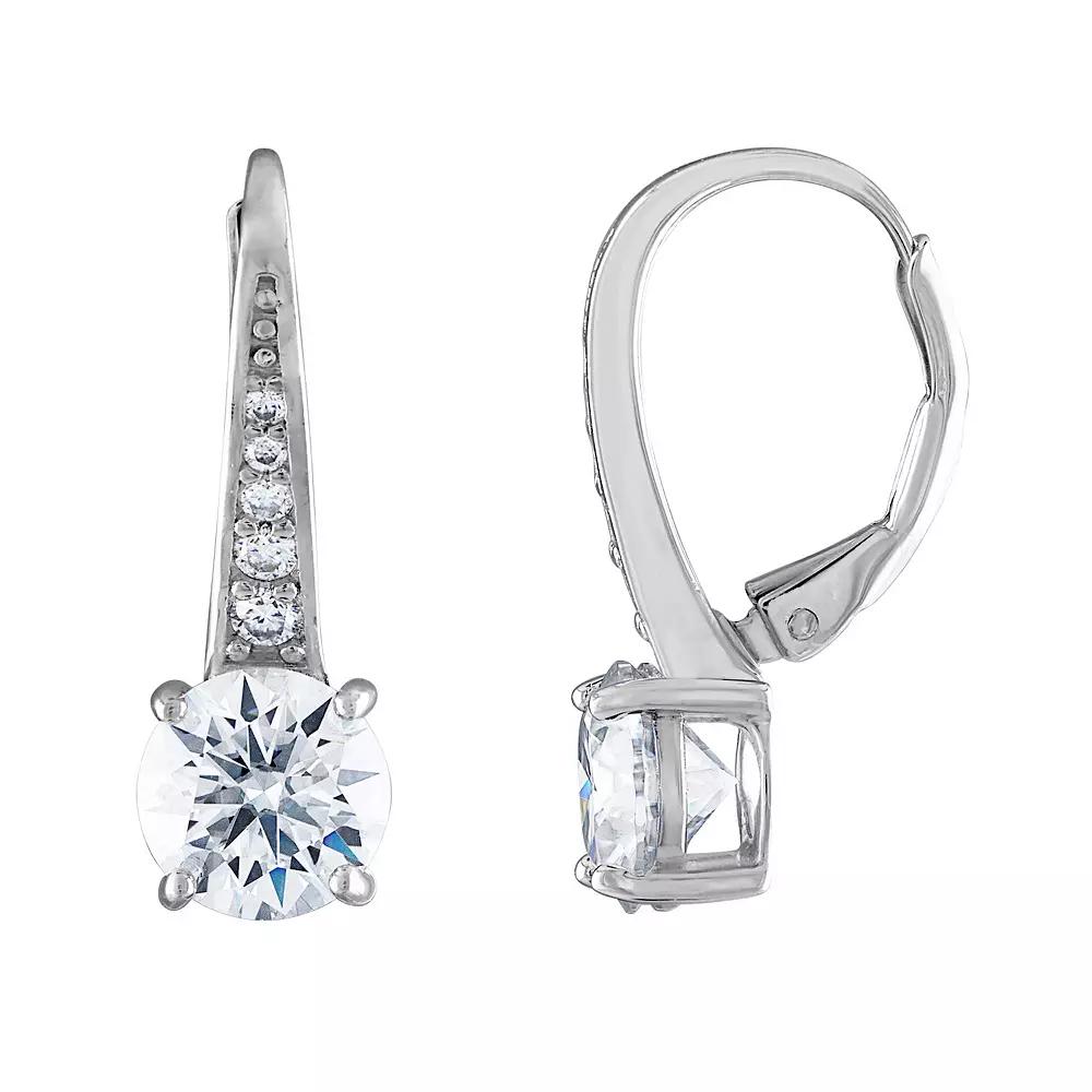 White Lotus Sterling Silver 3 1/10 Carat T.W. Lab-Created Moissanite Leverback Earrings, Women's Product Image