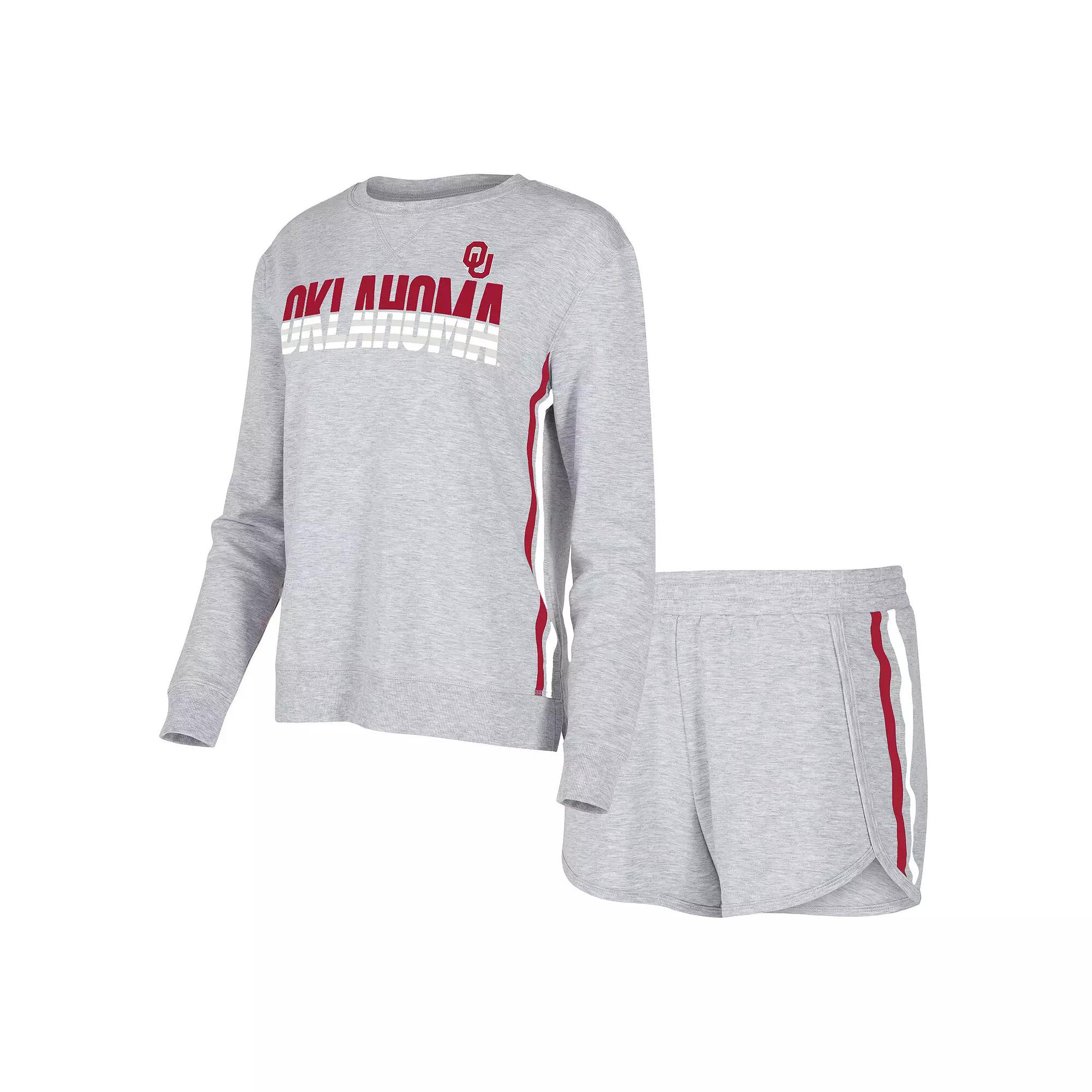 Women's Concepts Sport Gray Oklahoma Sooners Cedar Tri-Blend Long Sleeve T-Shirt & Shorts Sleep Set,  Product Image