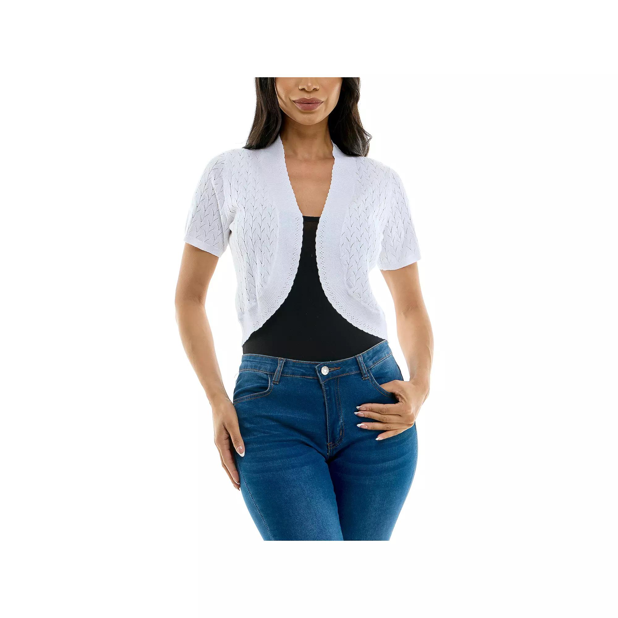 Women's Nina Leonard Scallop Bolero Cardigan, Size: Large, Black Product Image