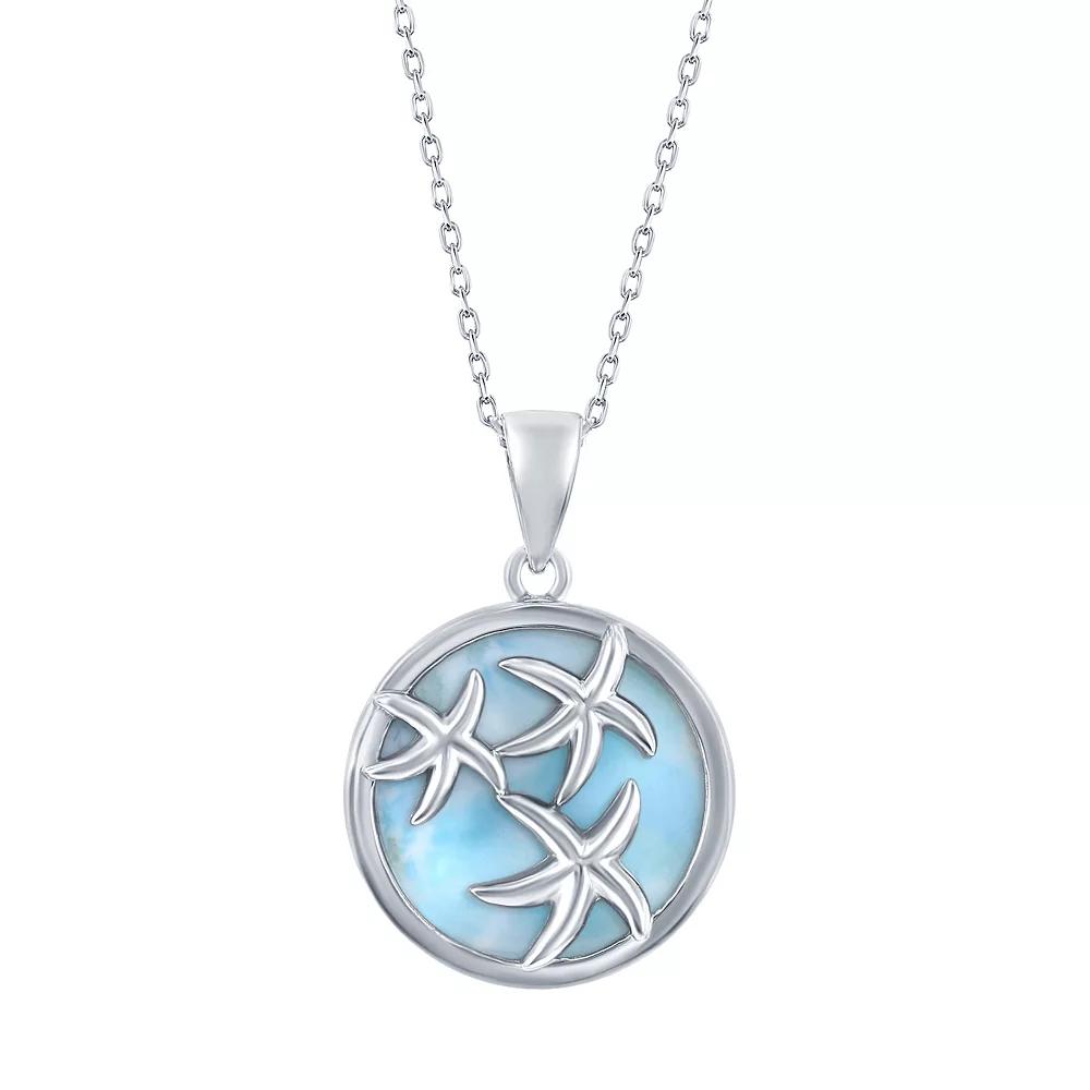 Sterling Silver Starfish & Round Larimar Pendant Necklace, Women's, Size: 18" Product Image