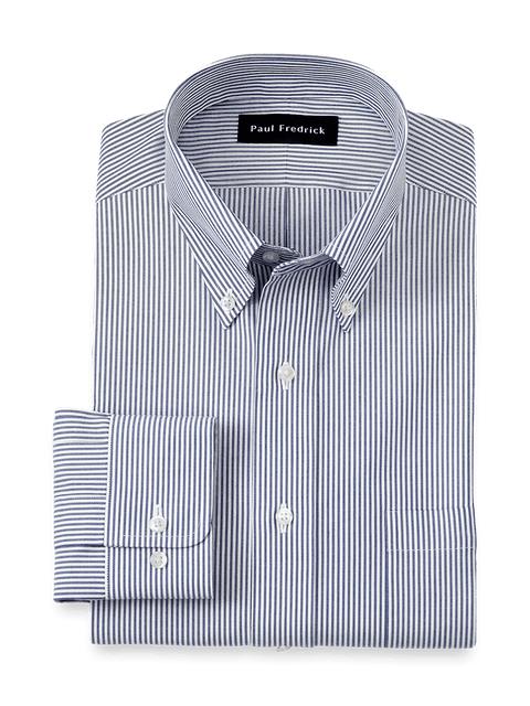 Non-Iron Cotton Pinpoint Solid Button Down Collar Dress Shirt - Blue Stripe Product Image
