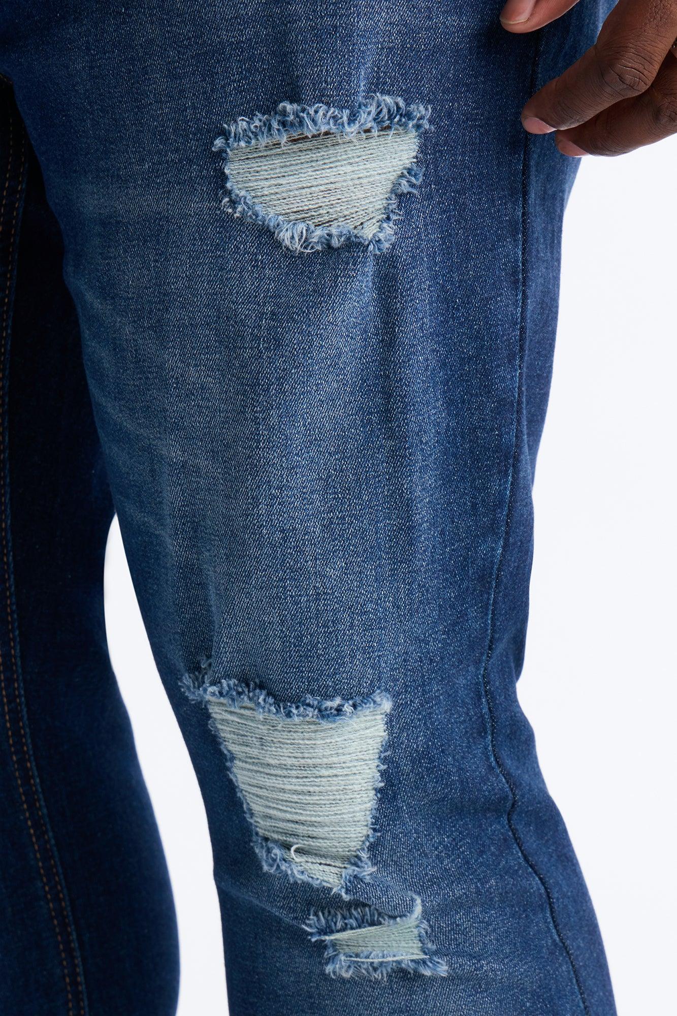 Essential Destroyed Stacked Slim Flare Stretch Jean - Dark Wash Male Product Image
