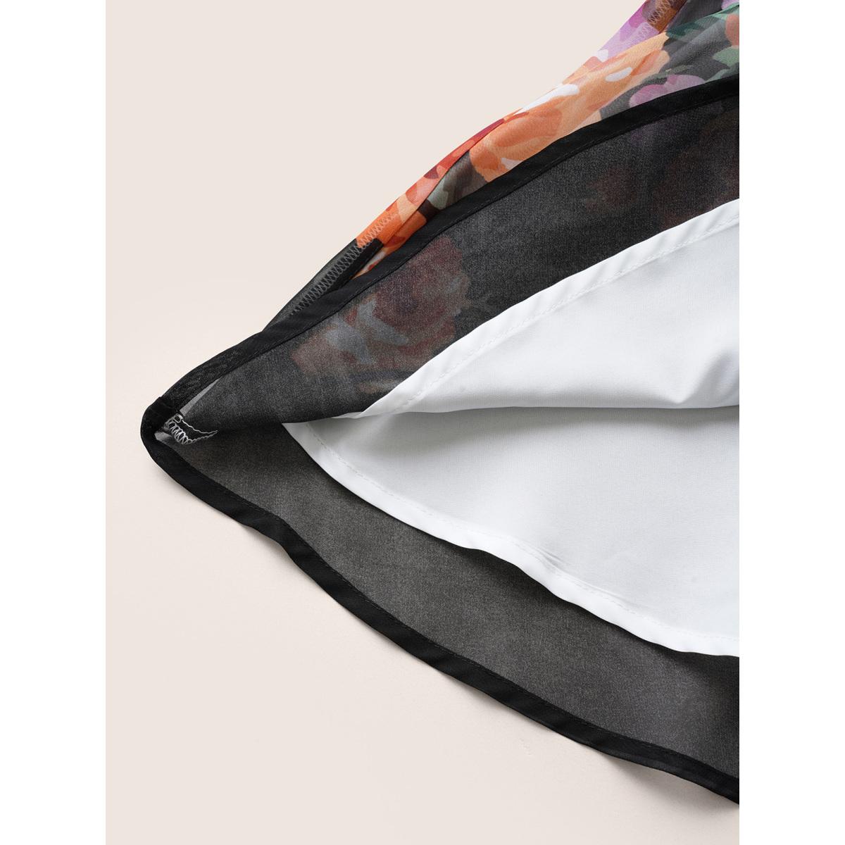 Plus Size Multicolor Floral Contrast Trim Elastic Waist Flutter Sleeve Blouse Women Cocktail Half Sleeve V-neck Party Blouses BloomChic 12/L Product Image