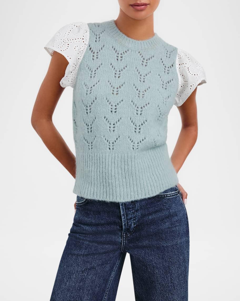 Everly Pointelle Knit Flutter-Sleeve Top Product Image