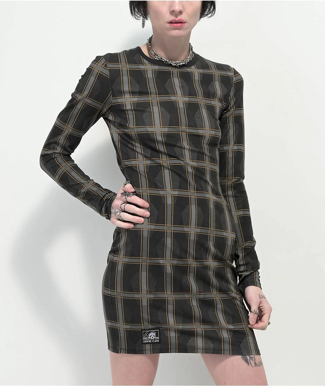 Lurking Class by Sketchy Tank Coffin Black Plaid Dress Product Image