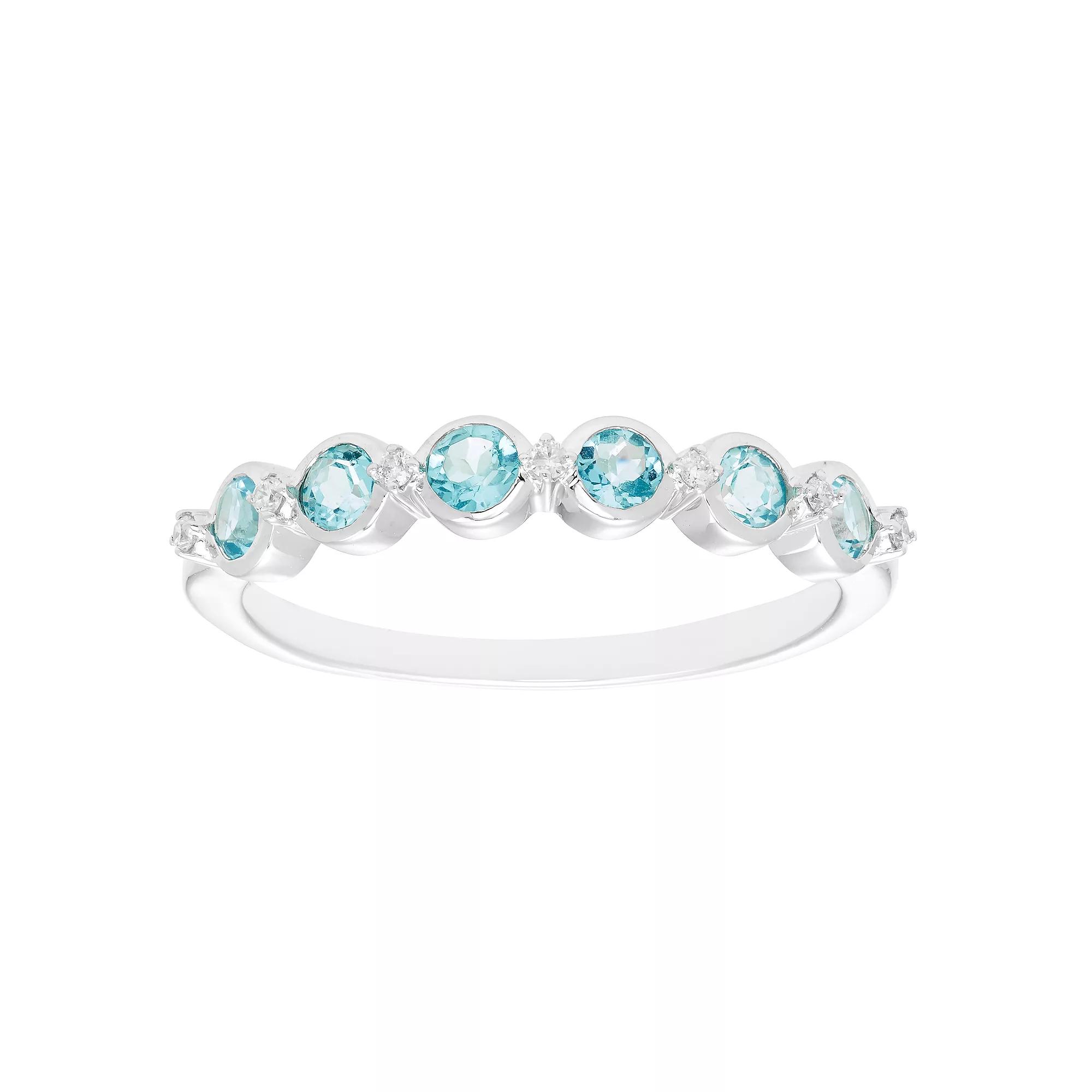 Boston Bay Diamonds Sterling Silver 1/10 Carat T.W. Diamond & Blue Topaz Stacking Ring, Women's,  Product Image