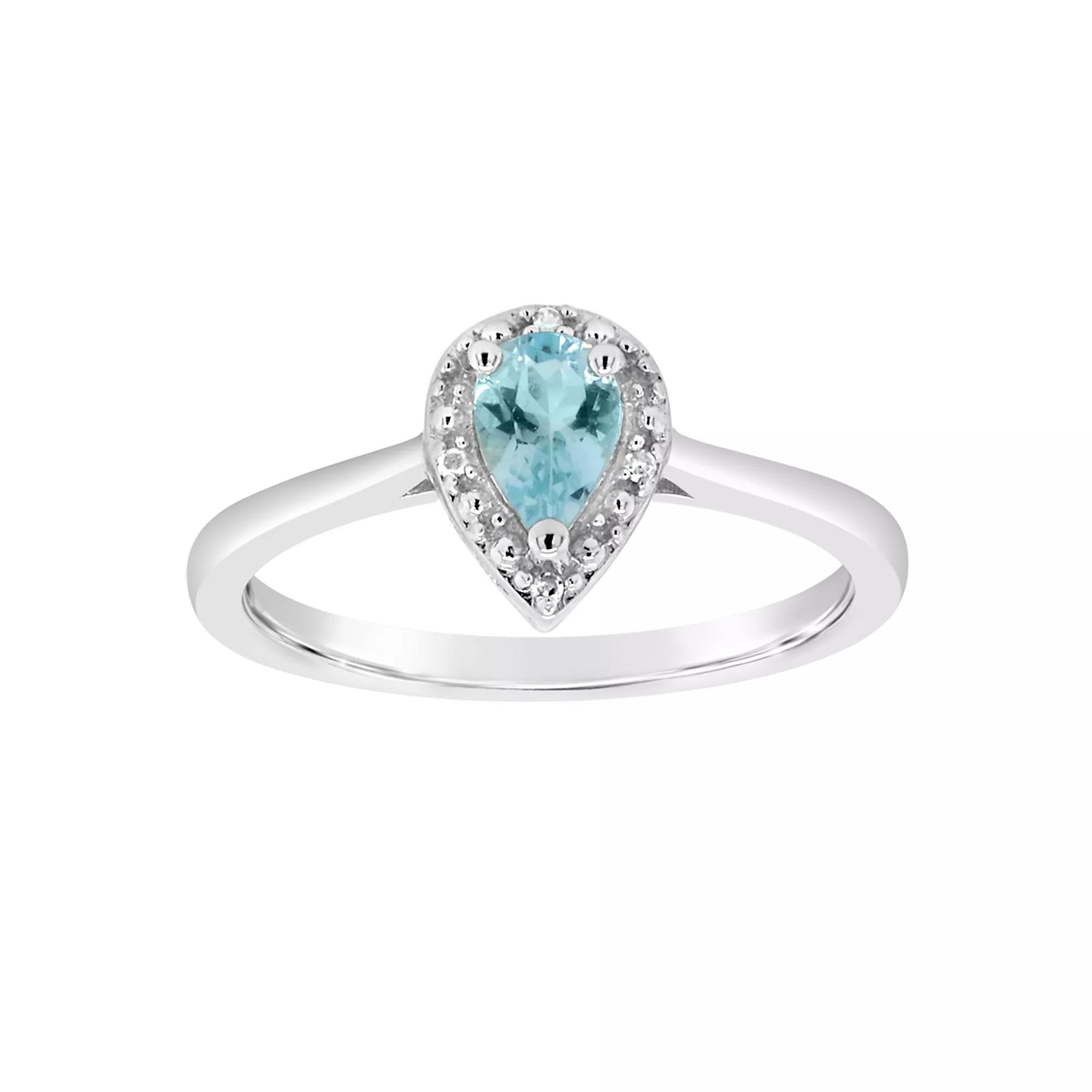 Celebration Gems Sterling Silver Pear Shaped Genuine Aquamarine Diamond Accent Frame Ring, Women's,  Product Image