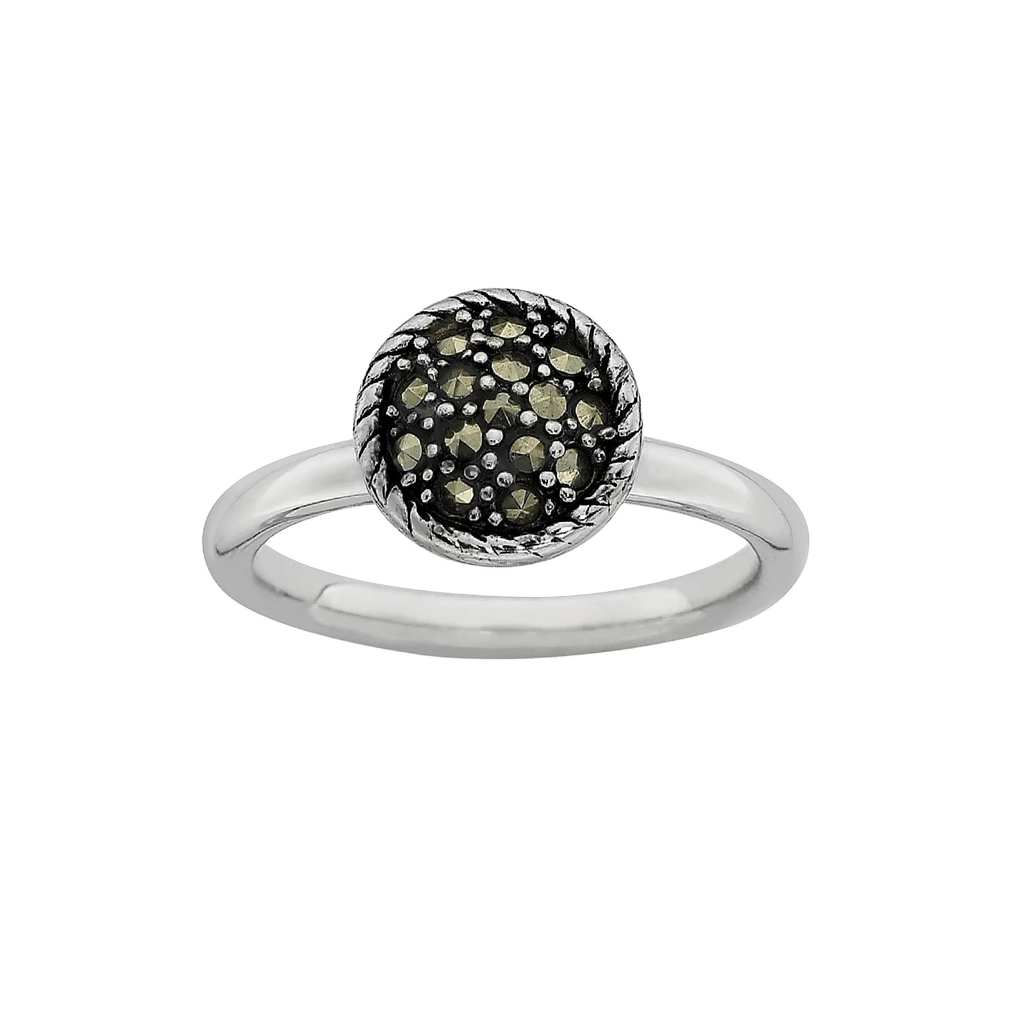 Stacks & Stones Sterling Silver Marcasite Stack Ring, Women's, Size: 9, Black Product Image